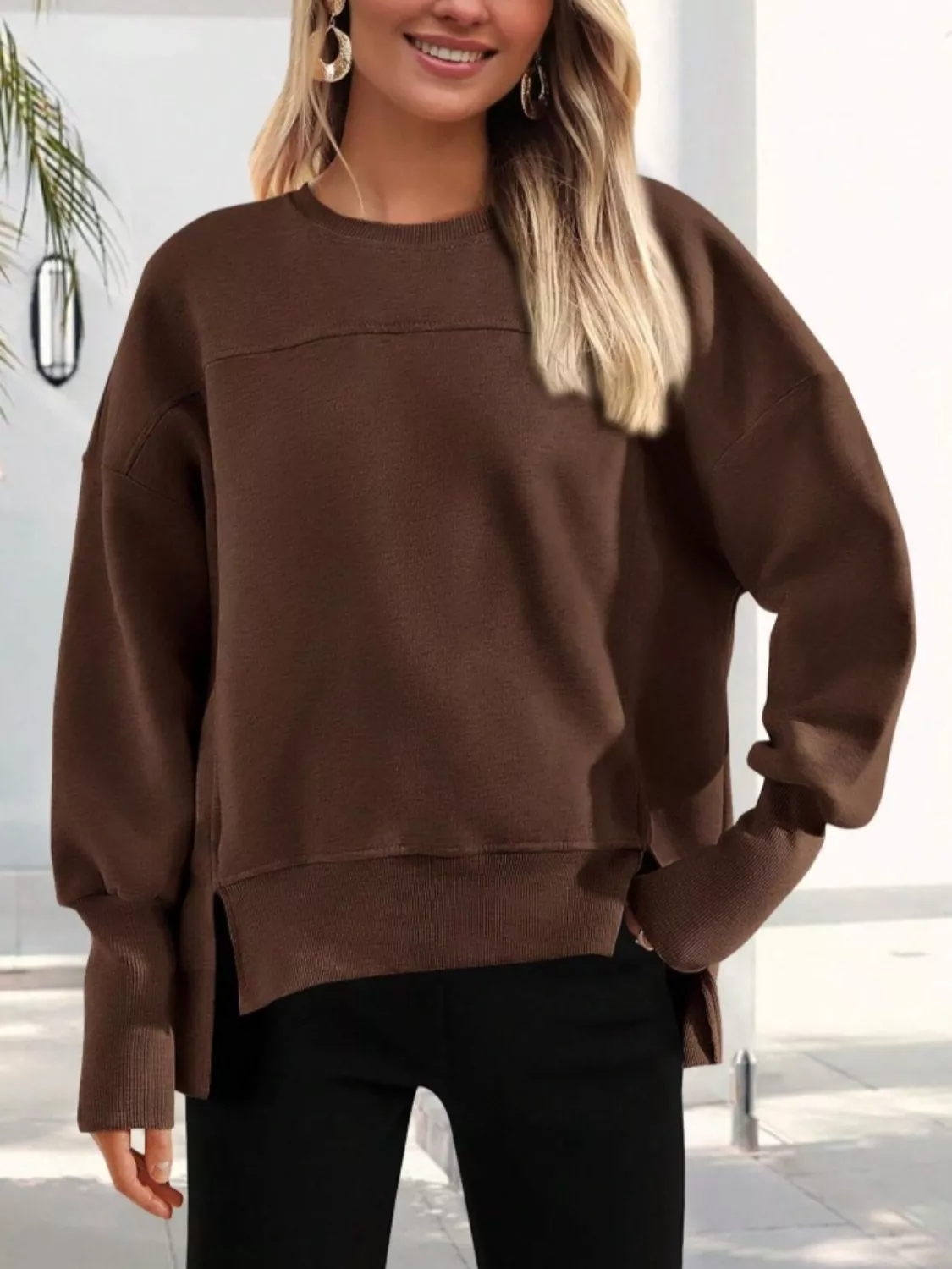 Casual Loose Side Slit Sweatshirt - Image 12