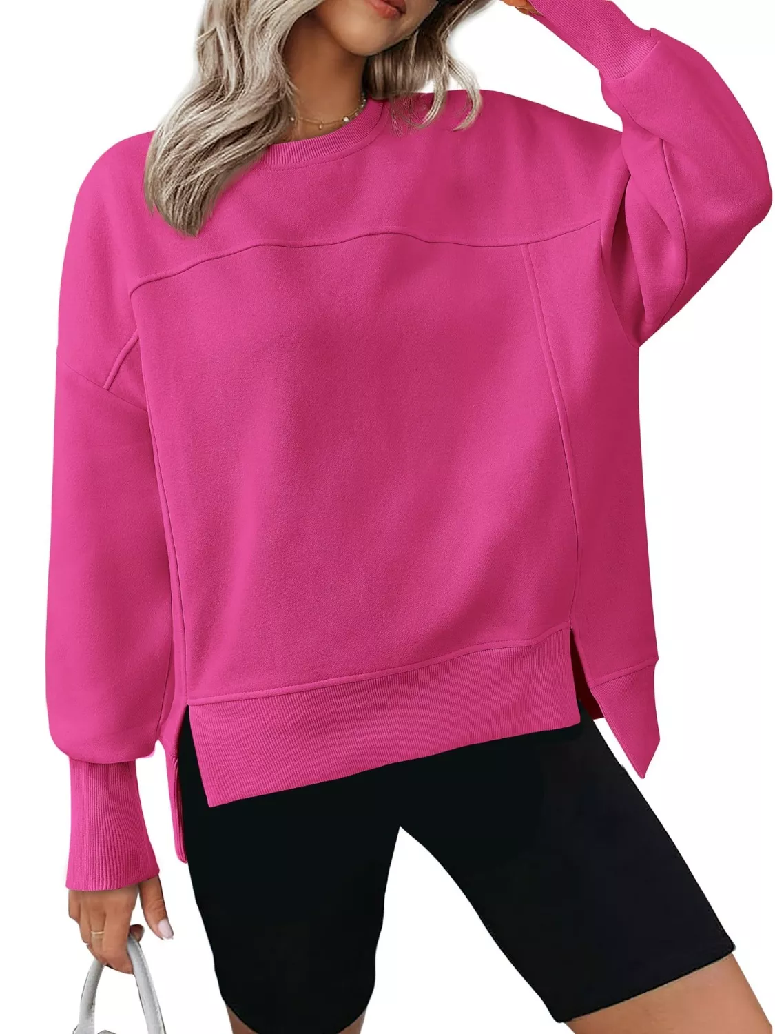 Casual Loose Side Slit Sweatshirt - Image 17
