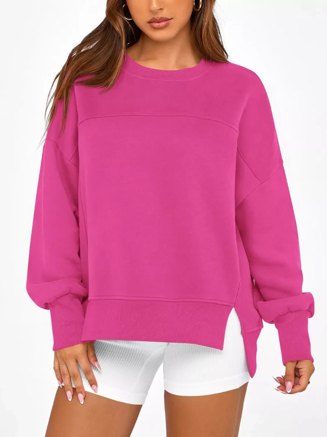 Casual Loose Side Slit Sweatshirt - Image 18