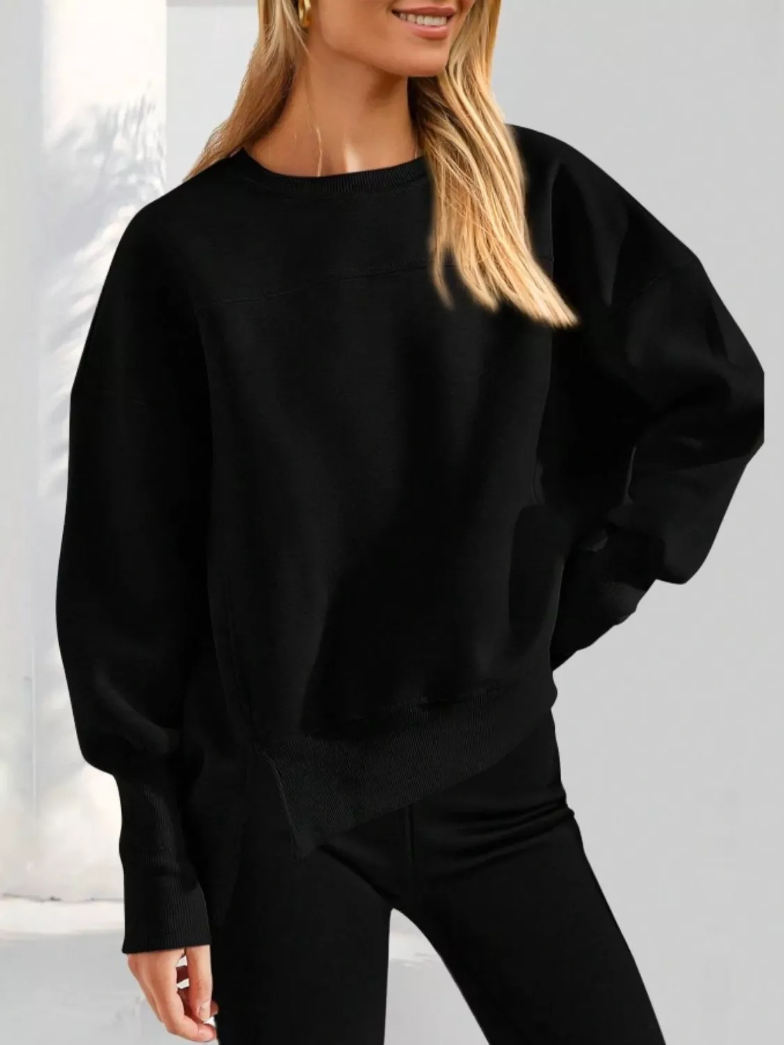 Casual Loose Side Slit Sweatshirt - Image 22