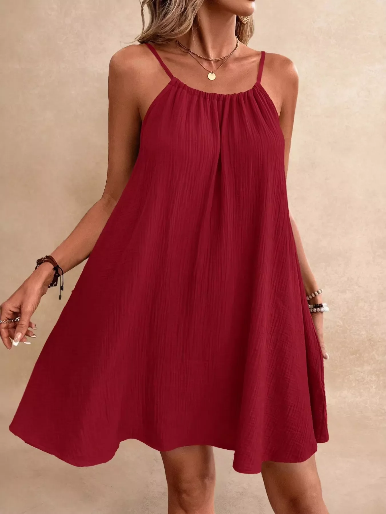Casual Loose Spaghetti Strap Mini Dress - Image 18