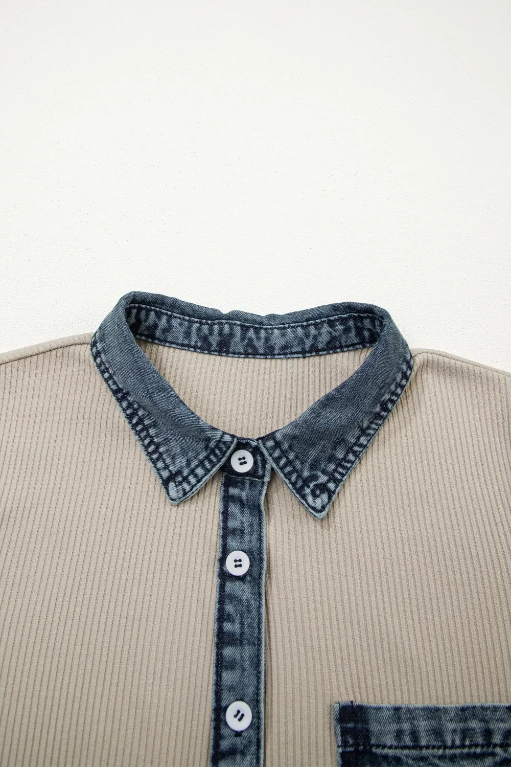Casual Ribbed Knit Denim Trim Mini Dress - Image 6
