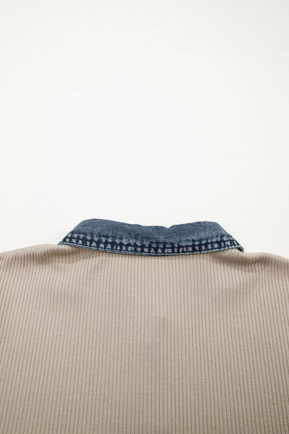Casual Ribbed Knit Denim Trim Mini Dress - Image 7
