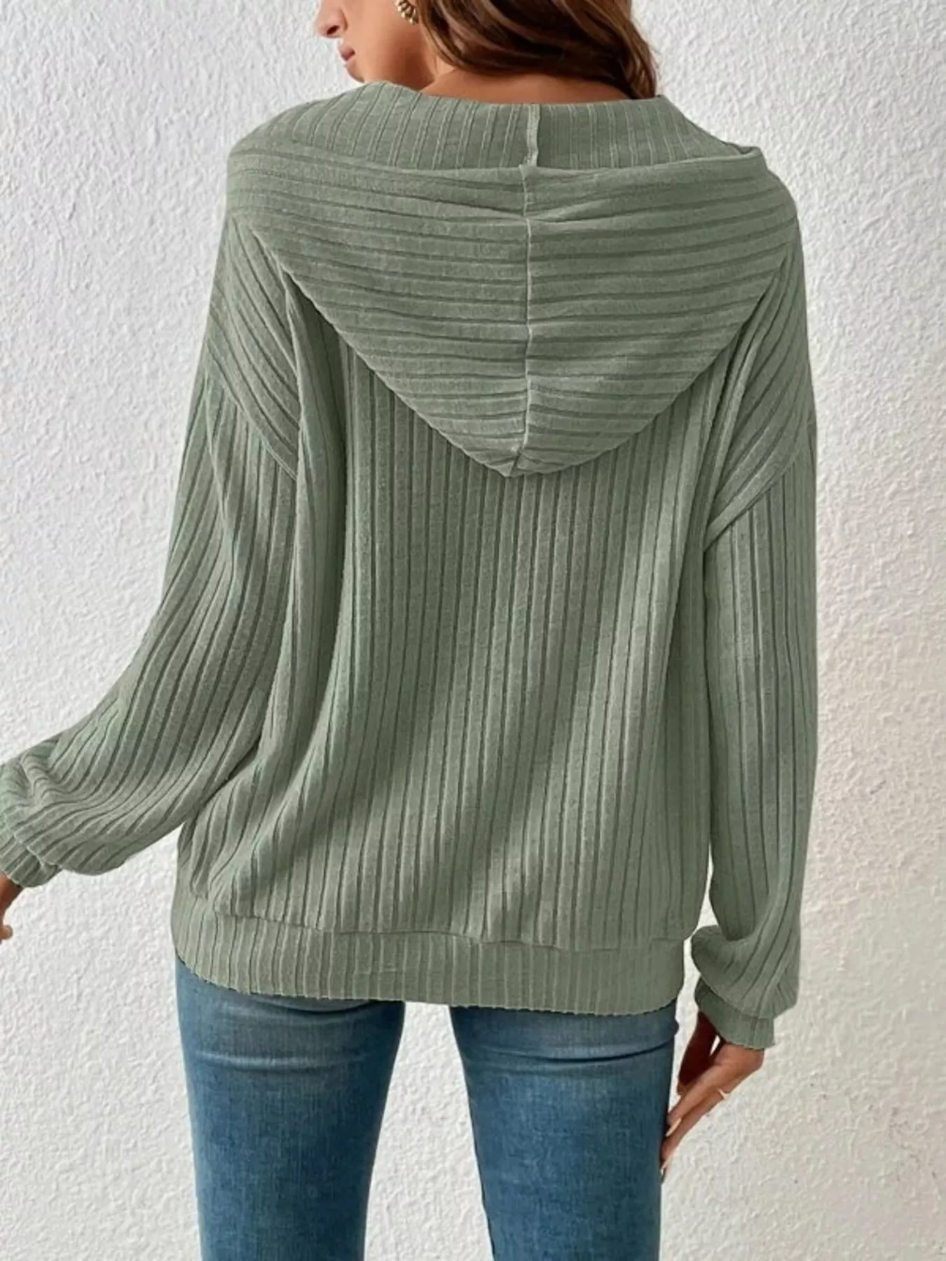 Casual Ribbed Knit Drawstring Hoodie - Image 14