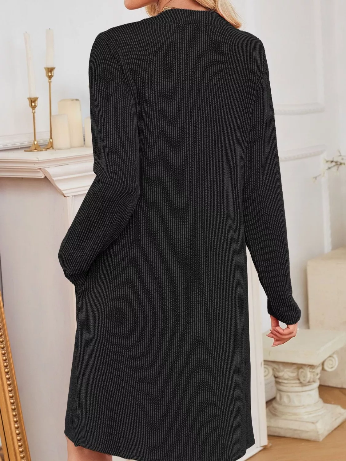 Casual Ribbed Knit Long Sleeve Dress - Image 10