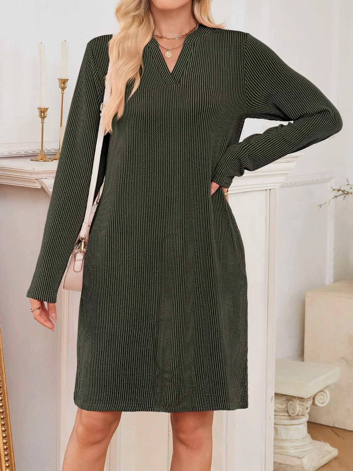 Casual Ribbed Knit Long Sleeve Dress - Image 12