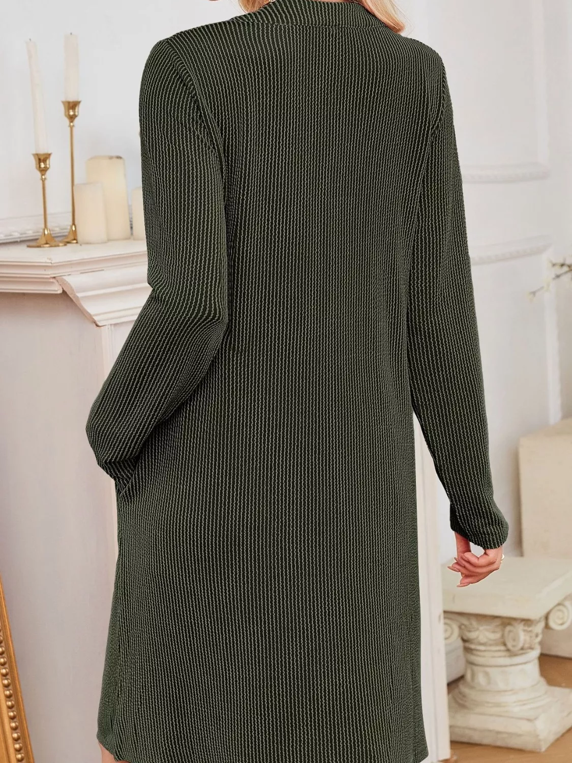Casual Ribbed Knit Long Sleeve Dress - Image 13