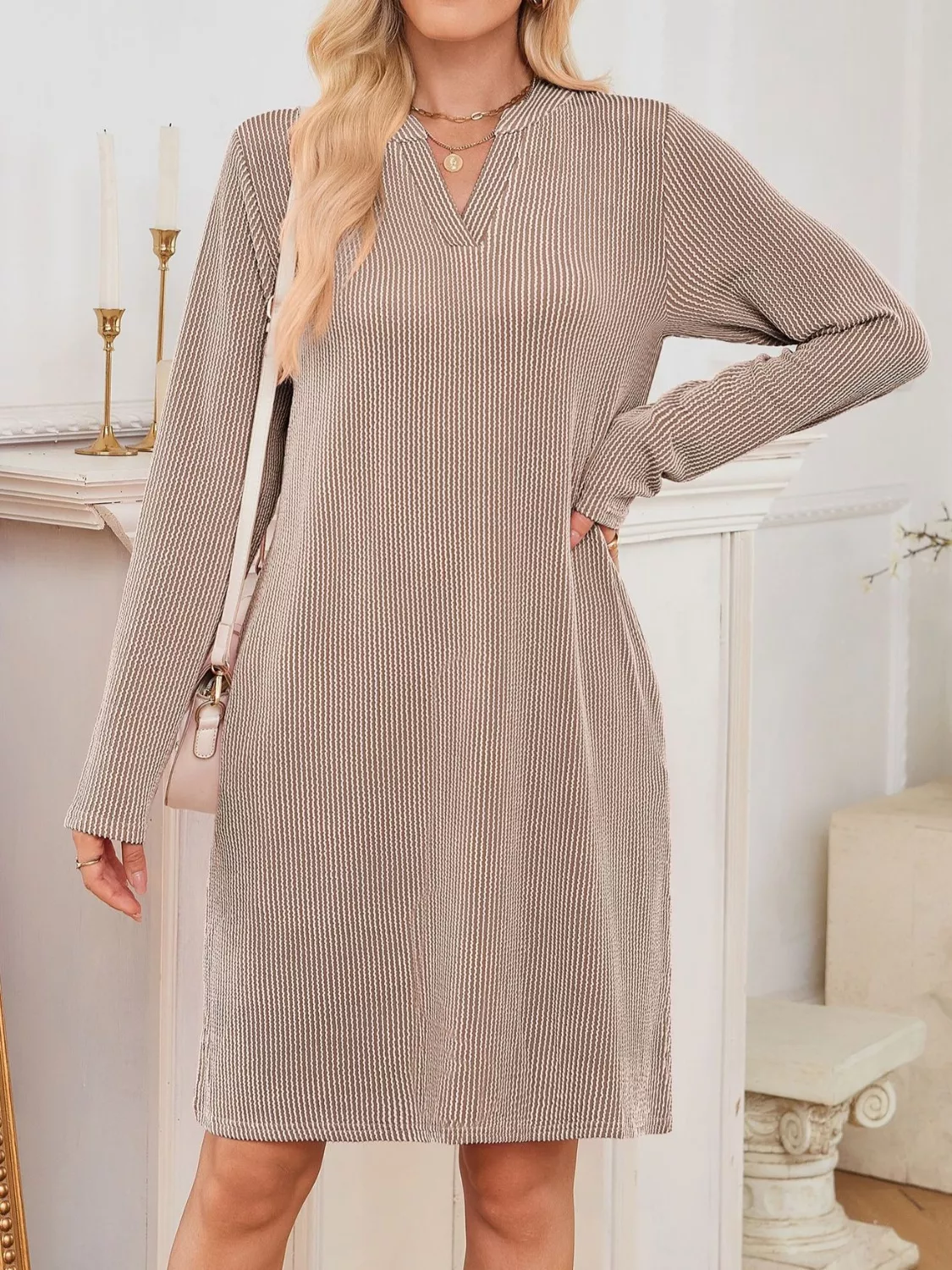Casual Ribbed Knit Long Sleeve Dress - Image 20
