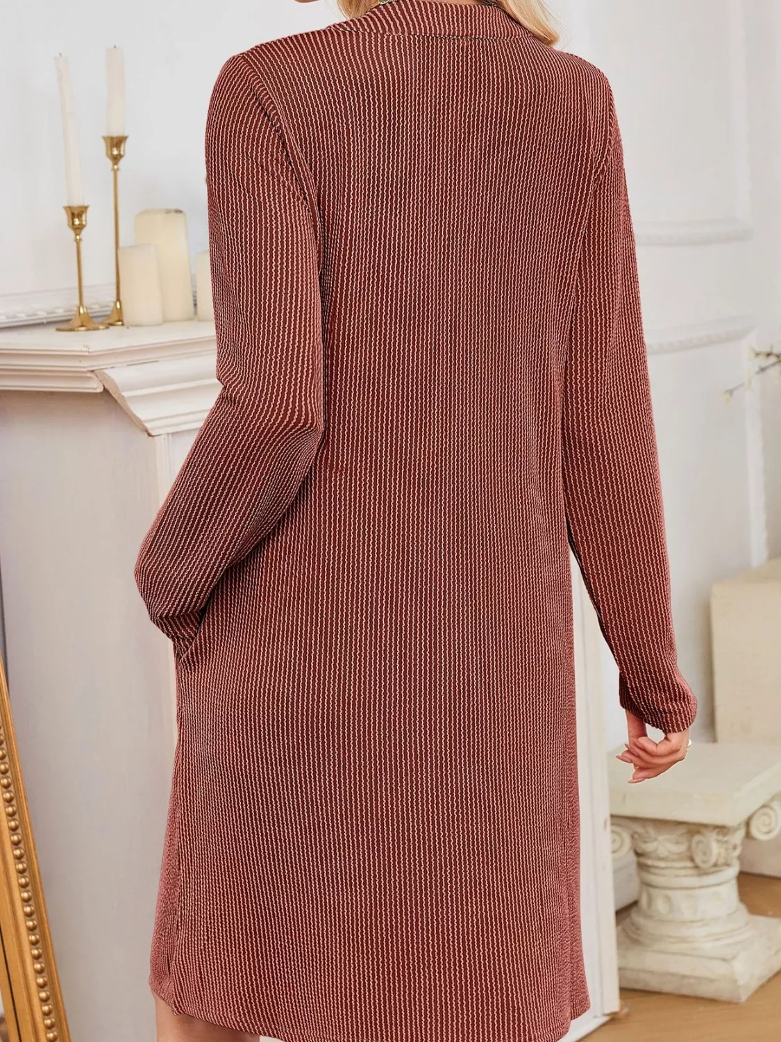 Casual Ribbed Knit Long Sleeve Dress - Image 28