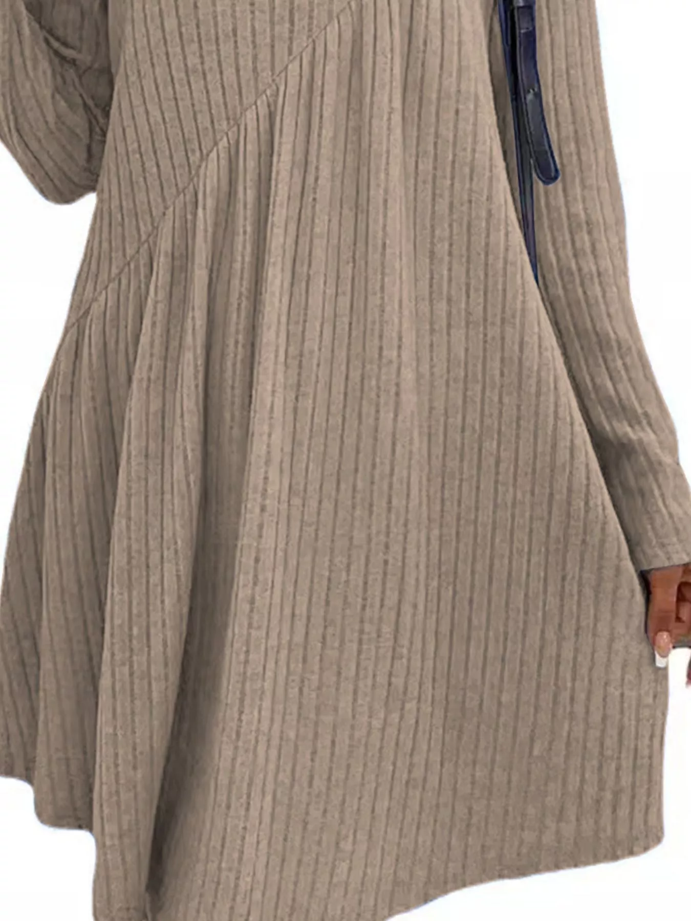 Casual Ribbed Knit Long Sleeve Swing Dress - Image 12