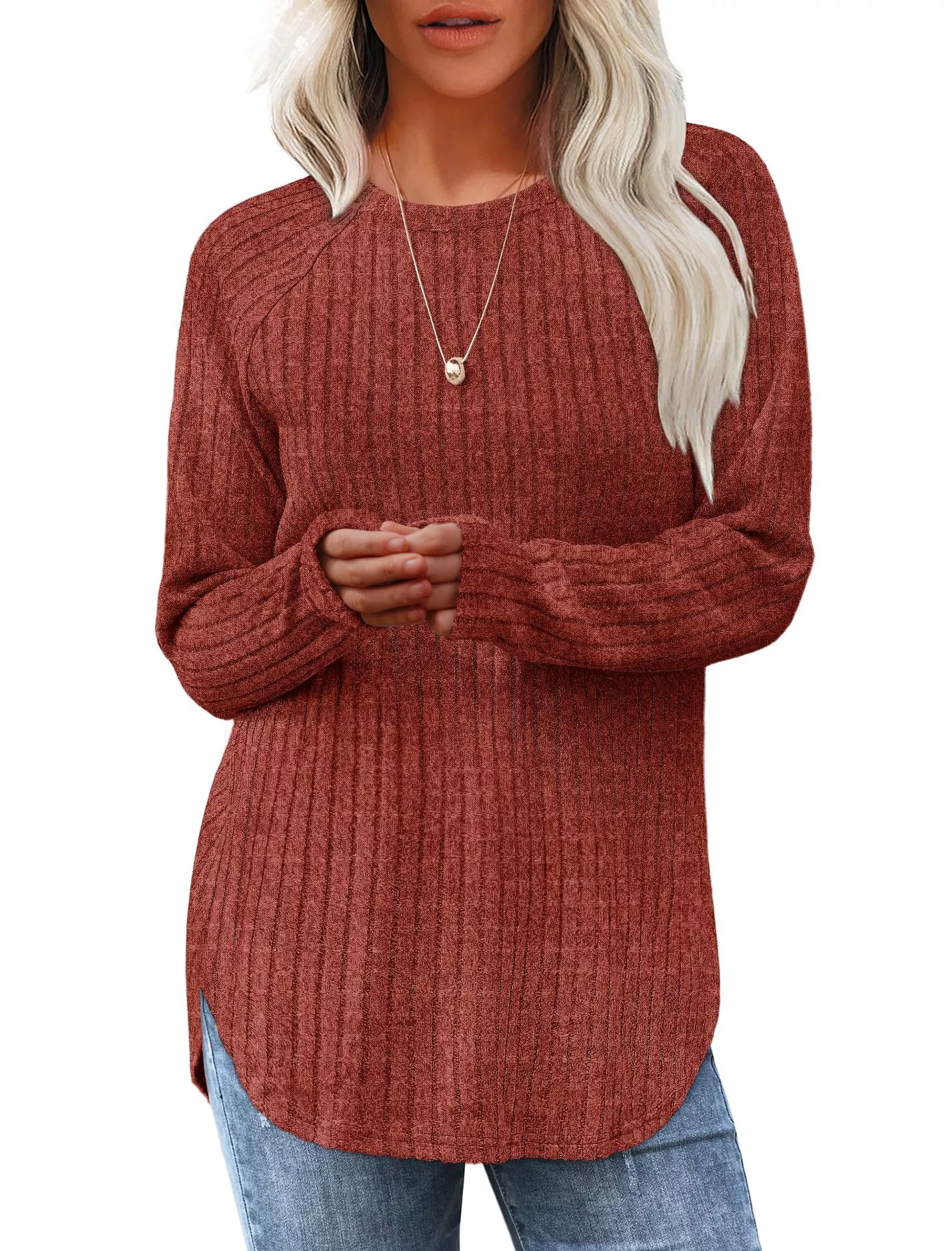 Casual Ribbed Knit Long Sleeve T-Shirt - Image 4