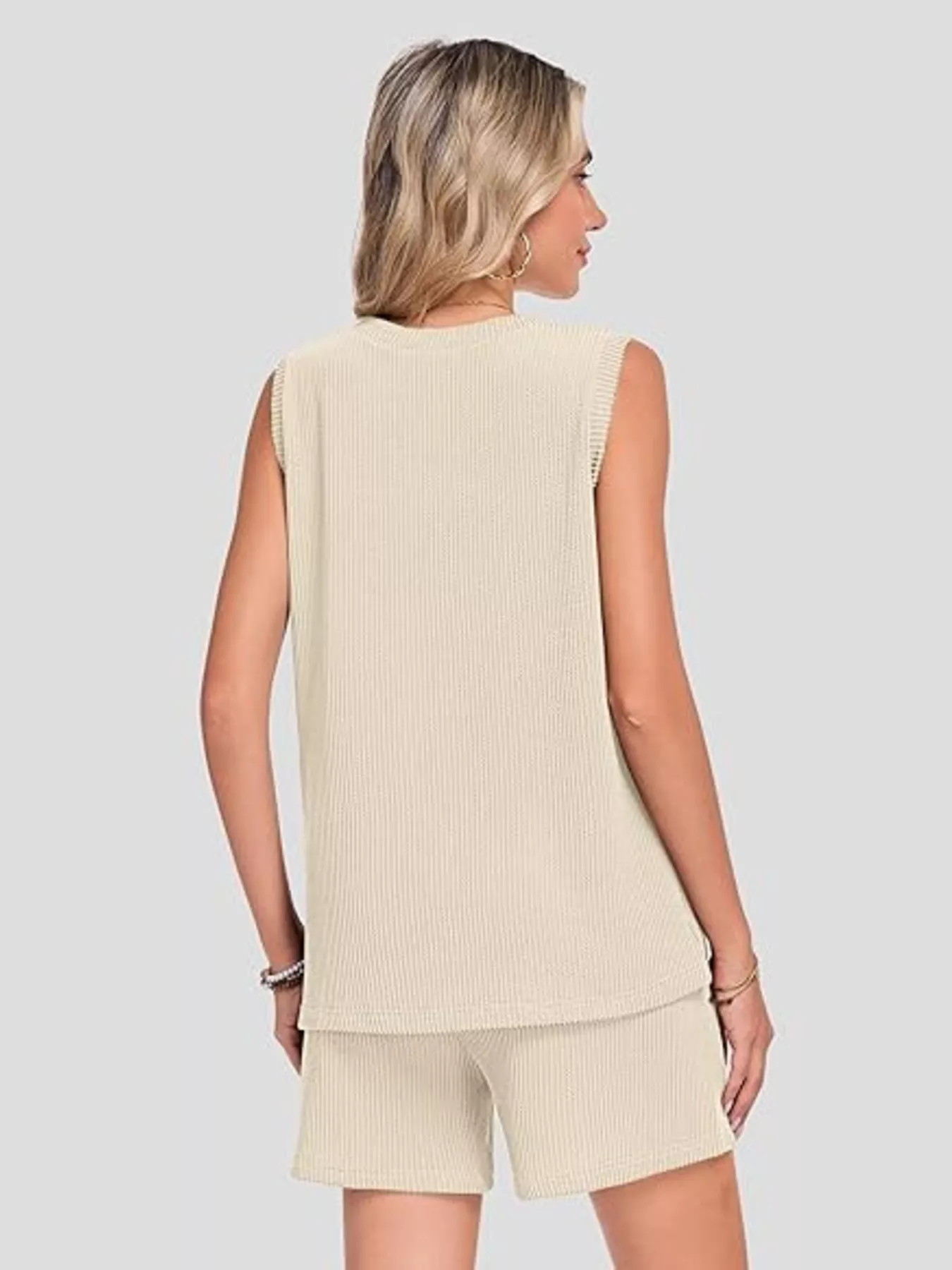 Casual Ribbed Knit Sleeveless Top and Shorts Set - Image 10