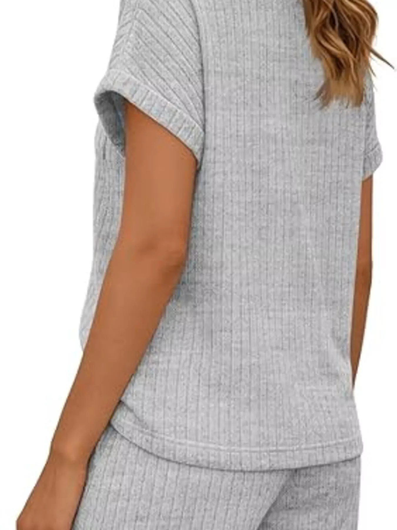 Casual Ribbed Knit Tee and Shorts Set - Image 22