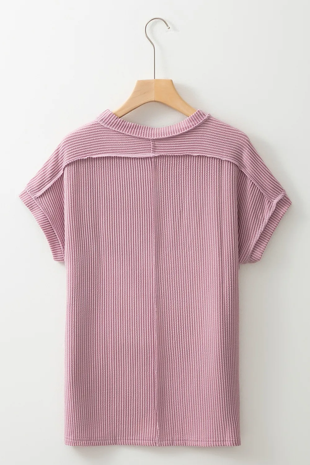 Casual Ribbed Short Sleeve Round Neck T-Shirt - Image 7