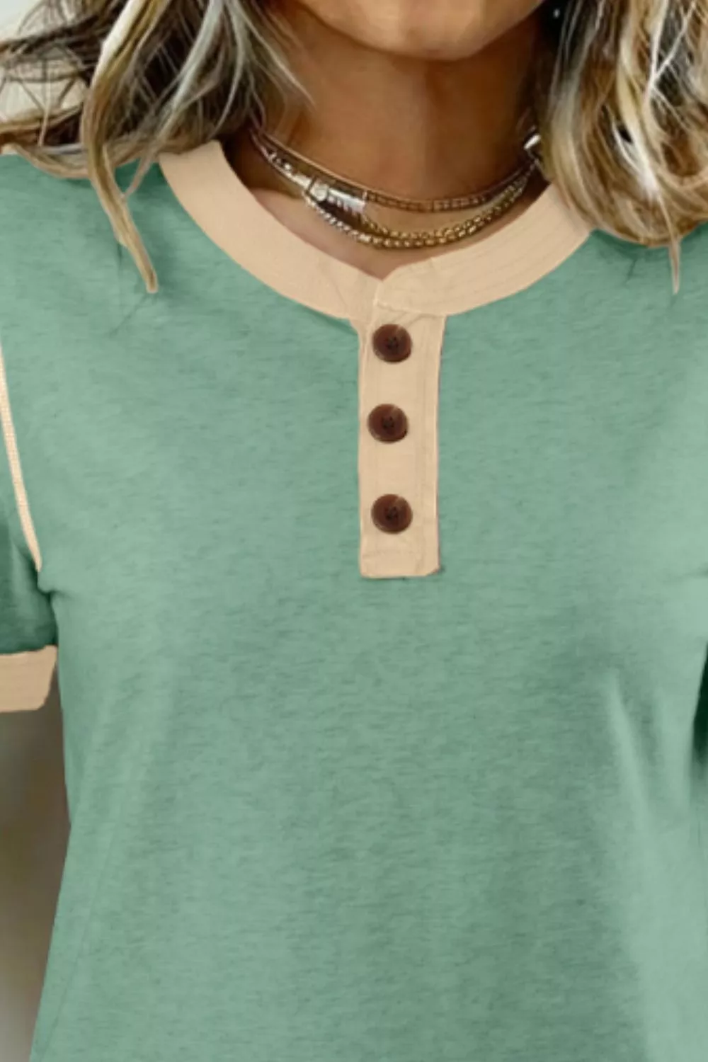 Casual Short Sleeve Button Detail Blouse - Image 2