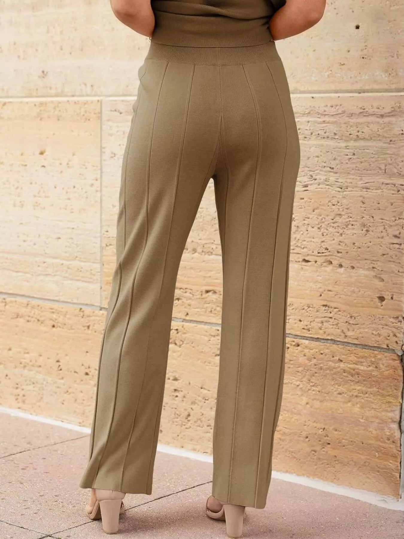 Casual Solid Color Cap Sleeve Top and Pants Knit Set - Image 22