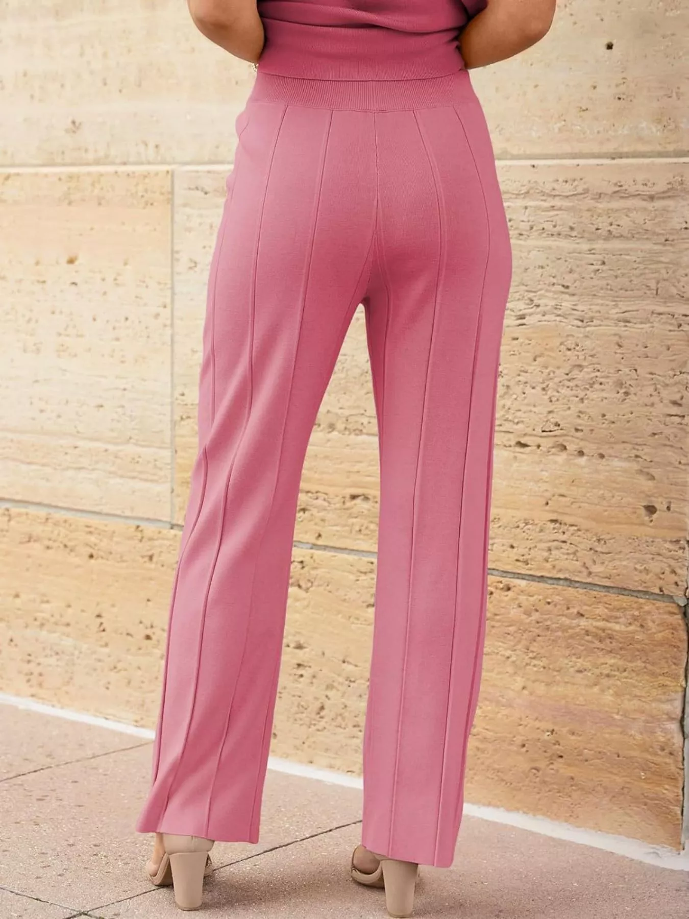 Casual Solid Color Cap Sleeve Top and Pants Knit Set - Image 27