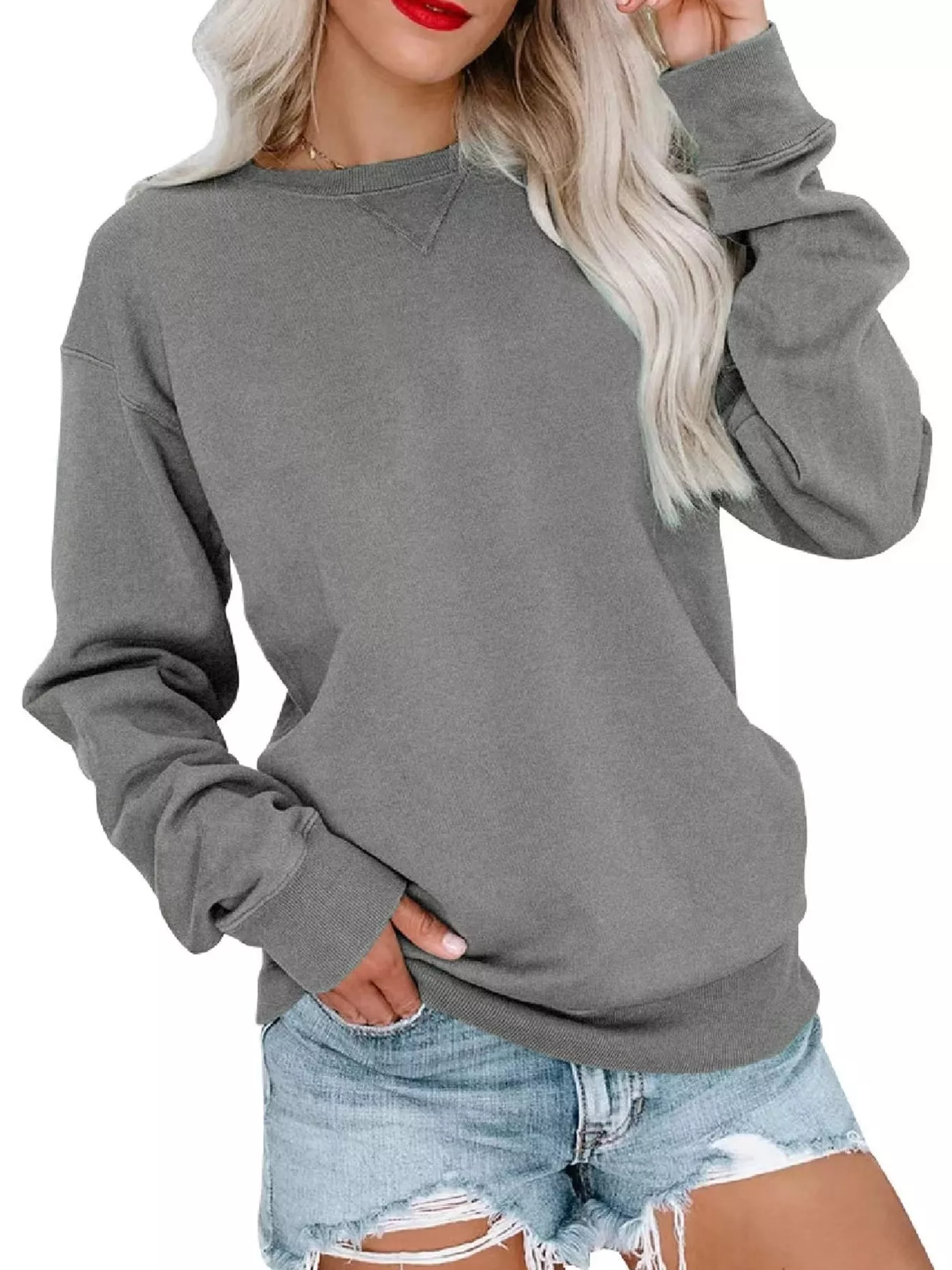 Casual Solid Color Crew Neck Sweatshirt - Image 5