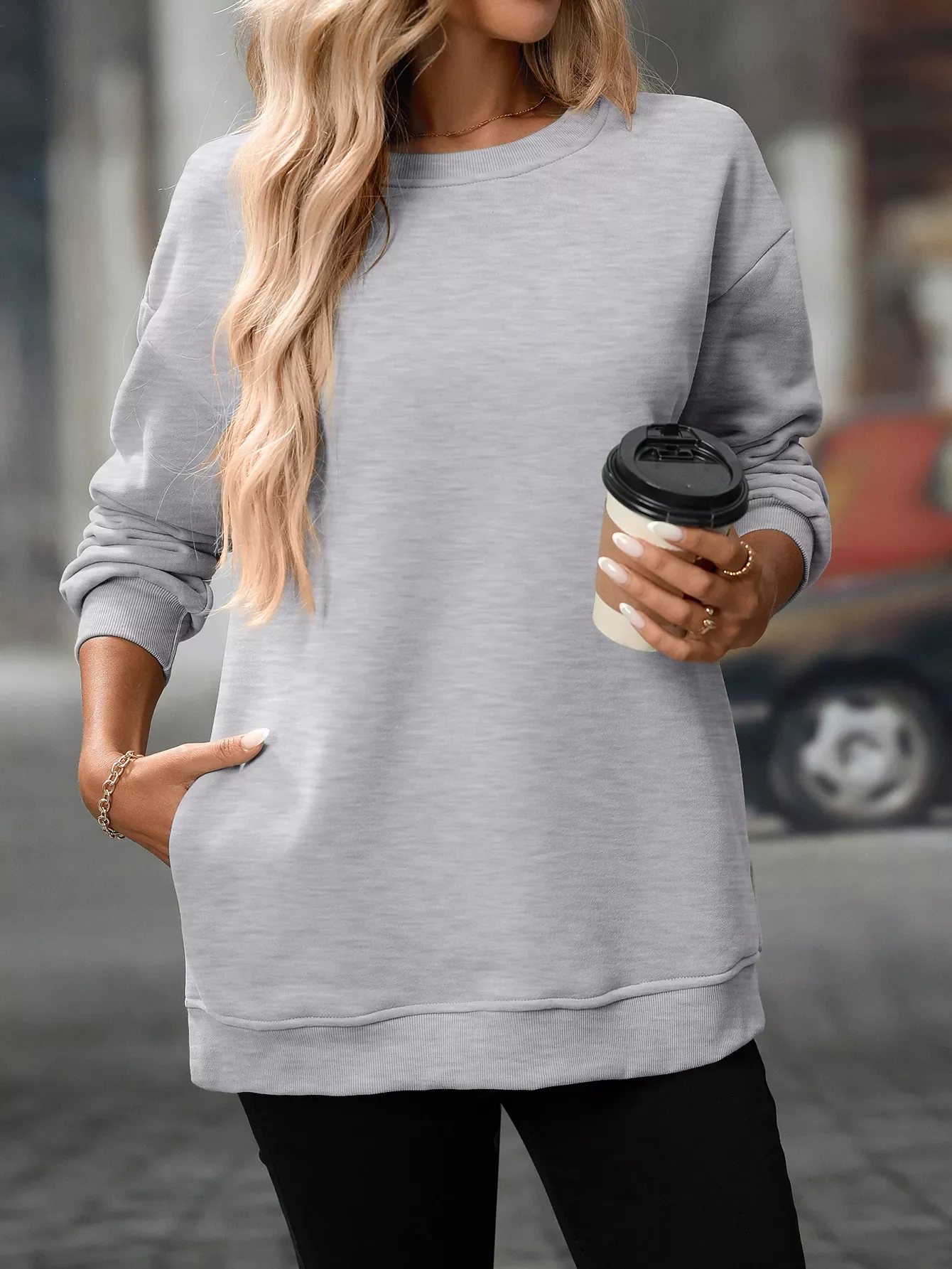 Casual Solid Color Long Sleeve Sweatshirt - Image 20