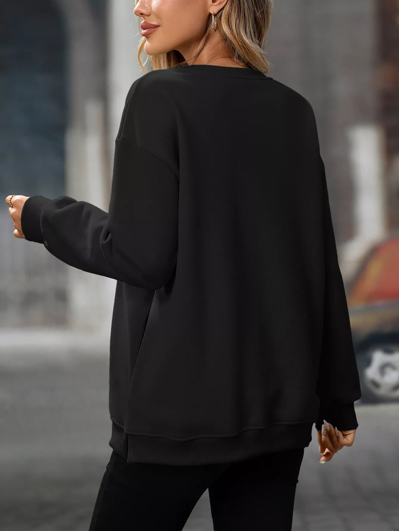 Casual Solid Color Long Sleeve Sweatshirt - Image 29