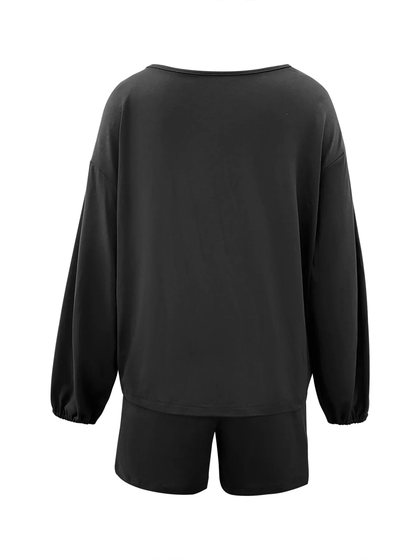 Casual Solid Color Top and Drawstring Shorts Two-Piece Set - Image 6