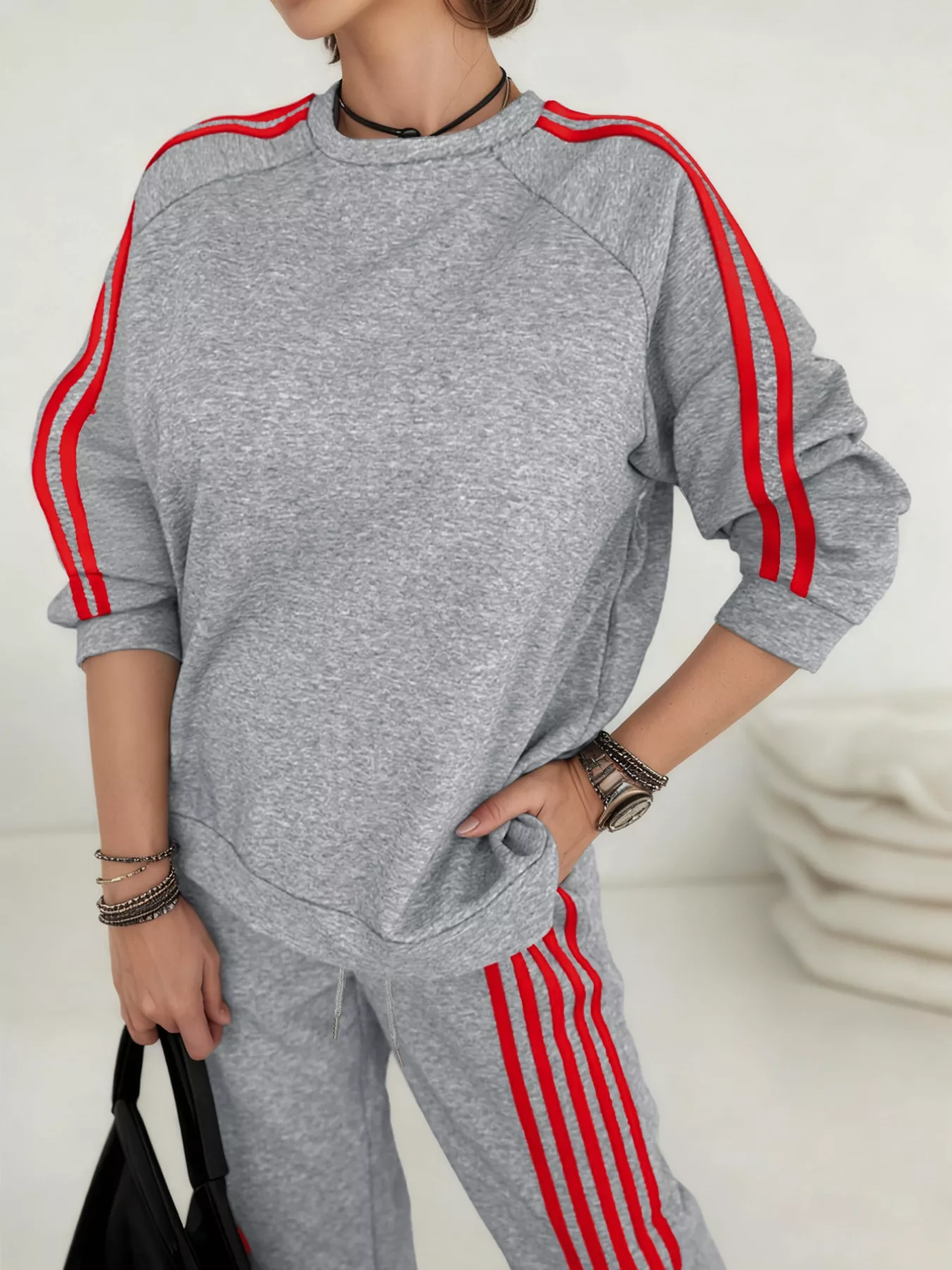 Casual Striped Sweatshirt and Pants Set - Image 5