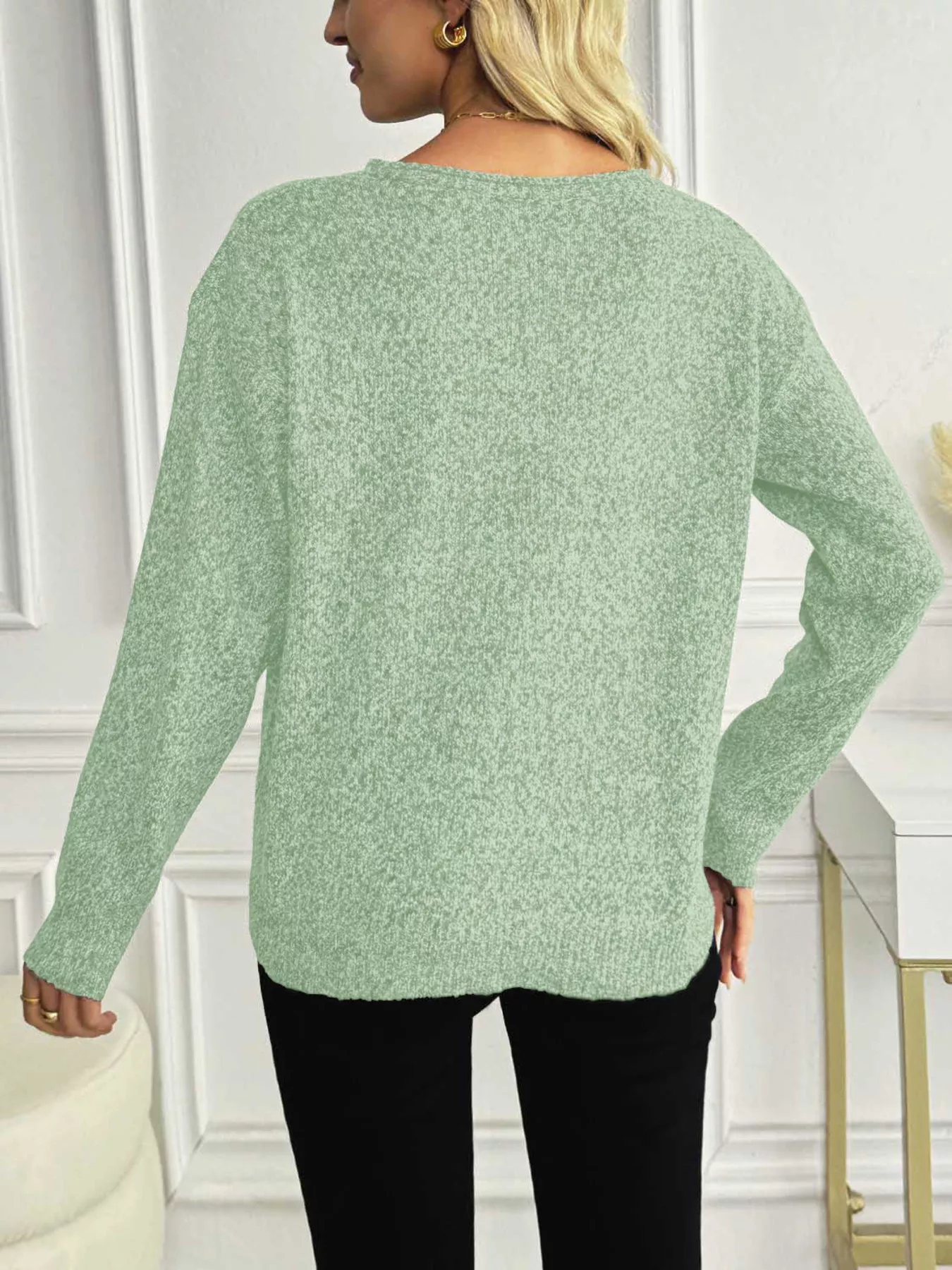 Casual V-Neck Drop Shoulder Sweater - Image 8