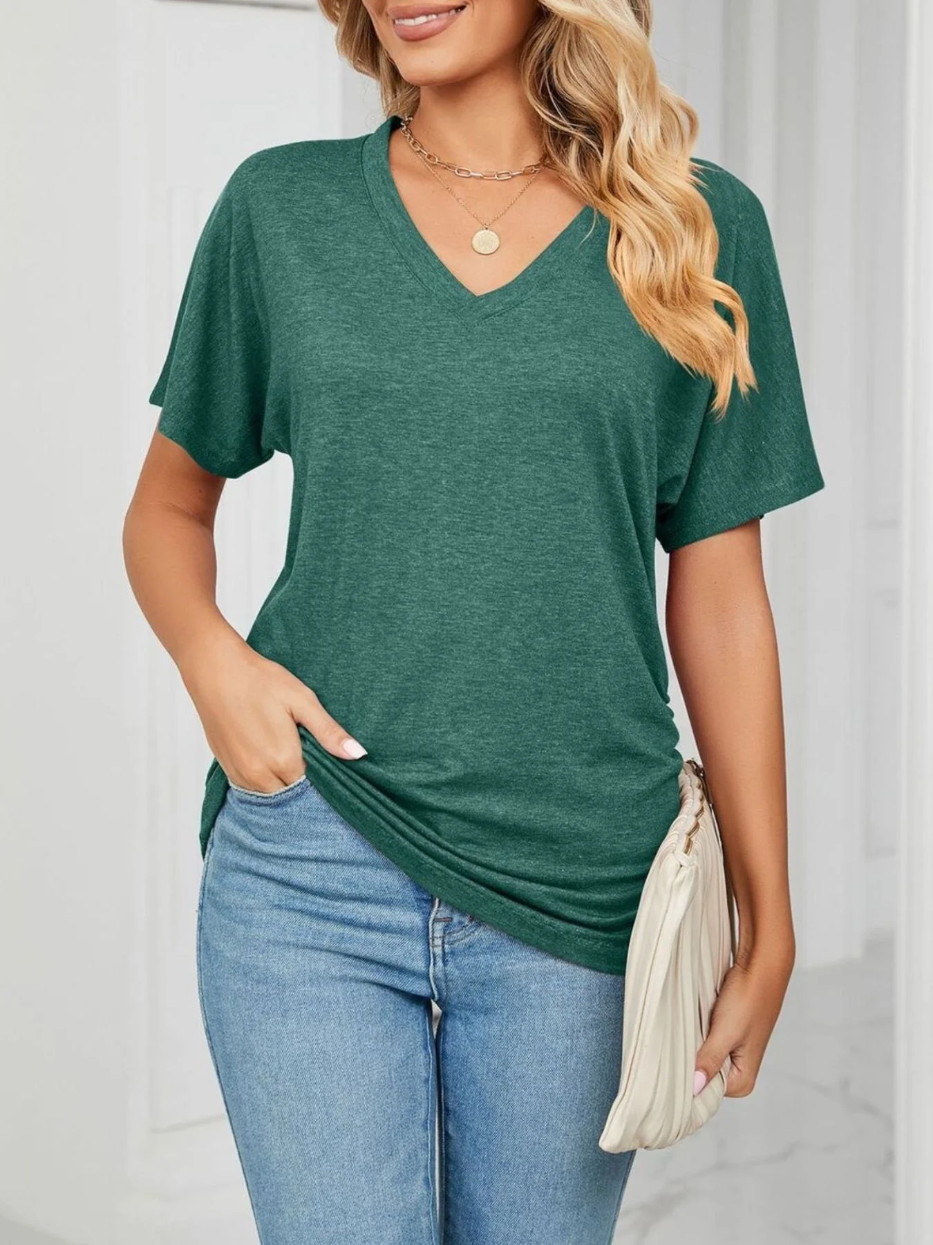 Casual V-Neck Short Sleeve T-Shirt - Image 15