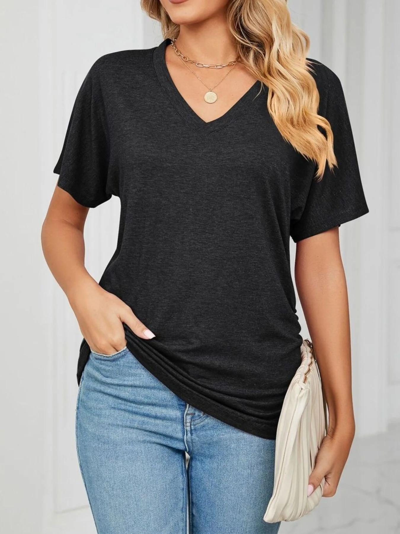 Casual V-Neck Short Sleeve T-Shirt - Image 2