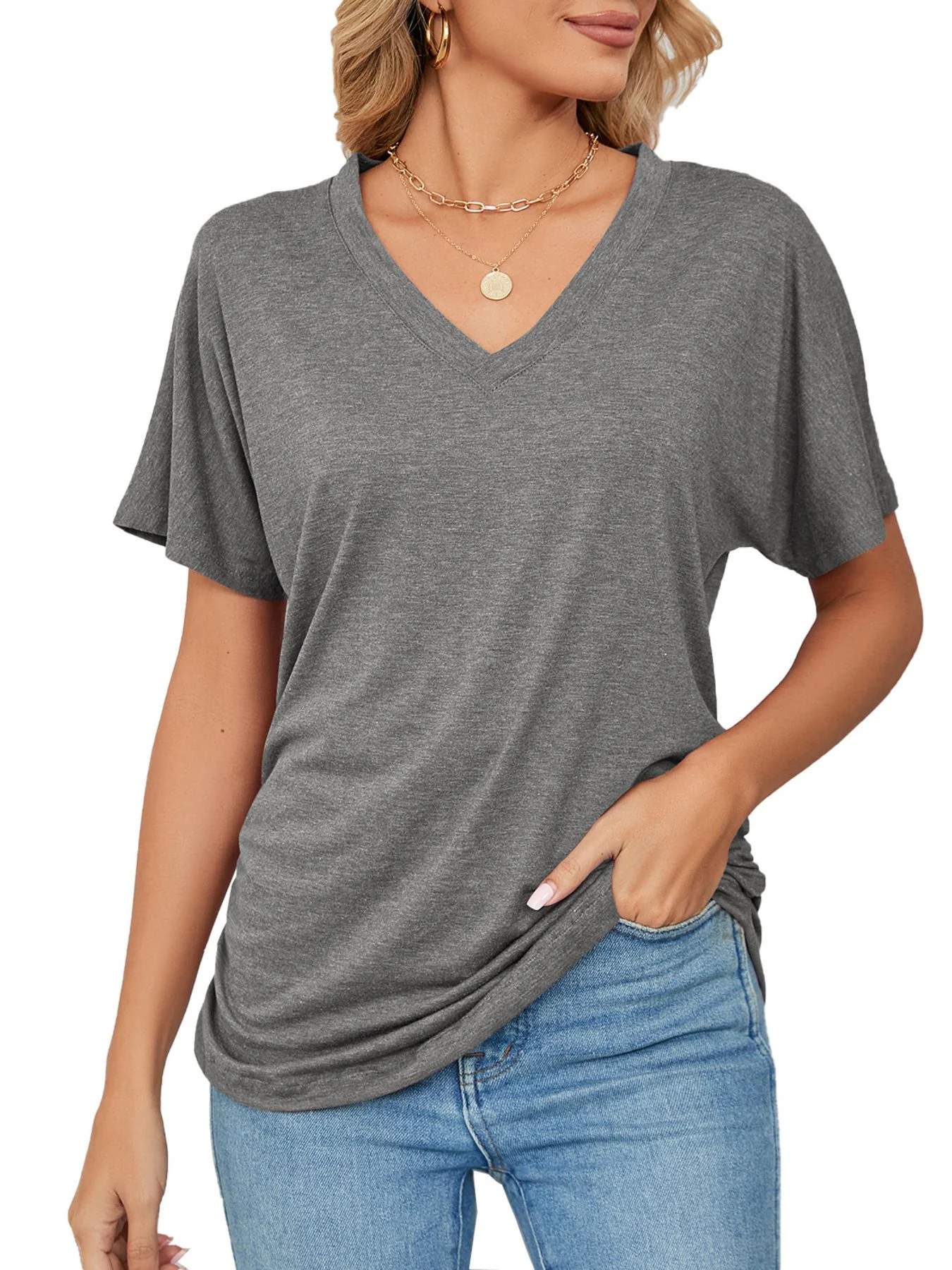 Casual V-Neck Short Sleeve T-Shirt - Image 21