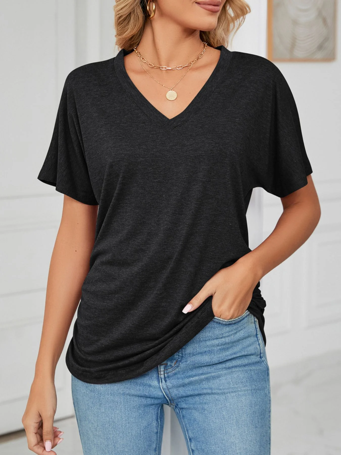 Casual V-Neck Short Sleeve T-Shirt - Image 5