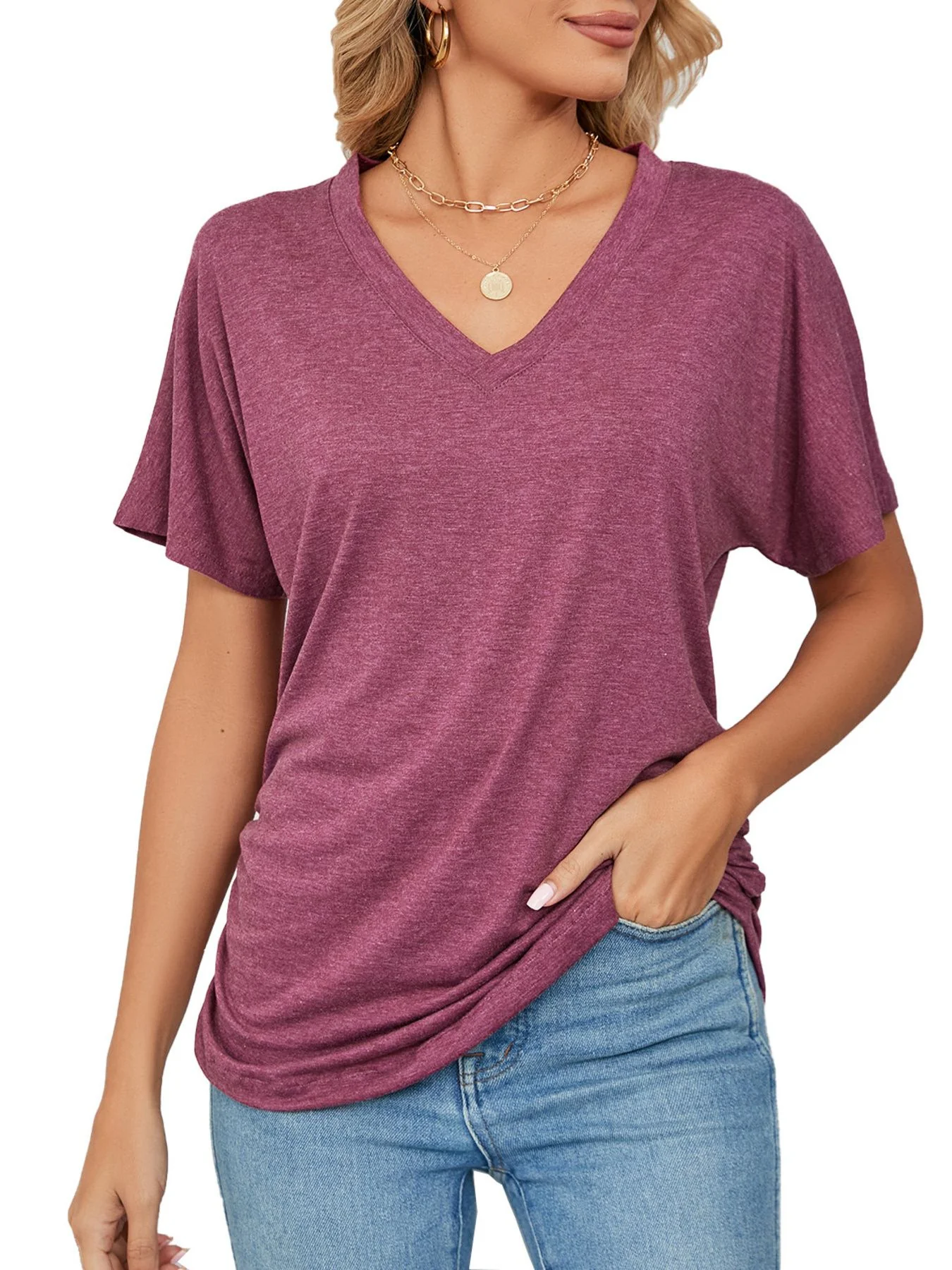 Casual V-Neck Short Sleeve T-Shirt - Image 8