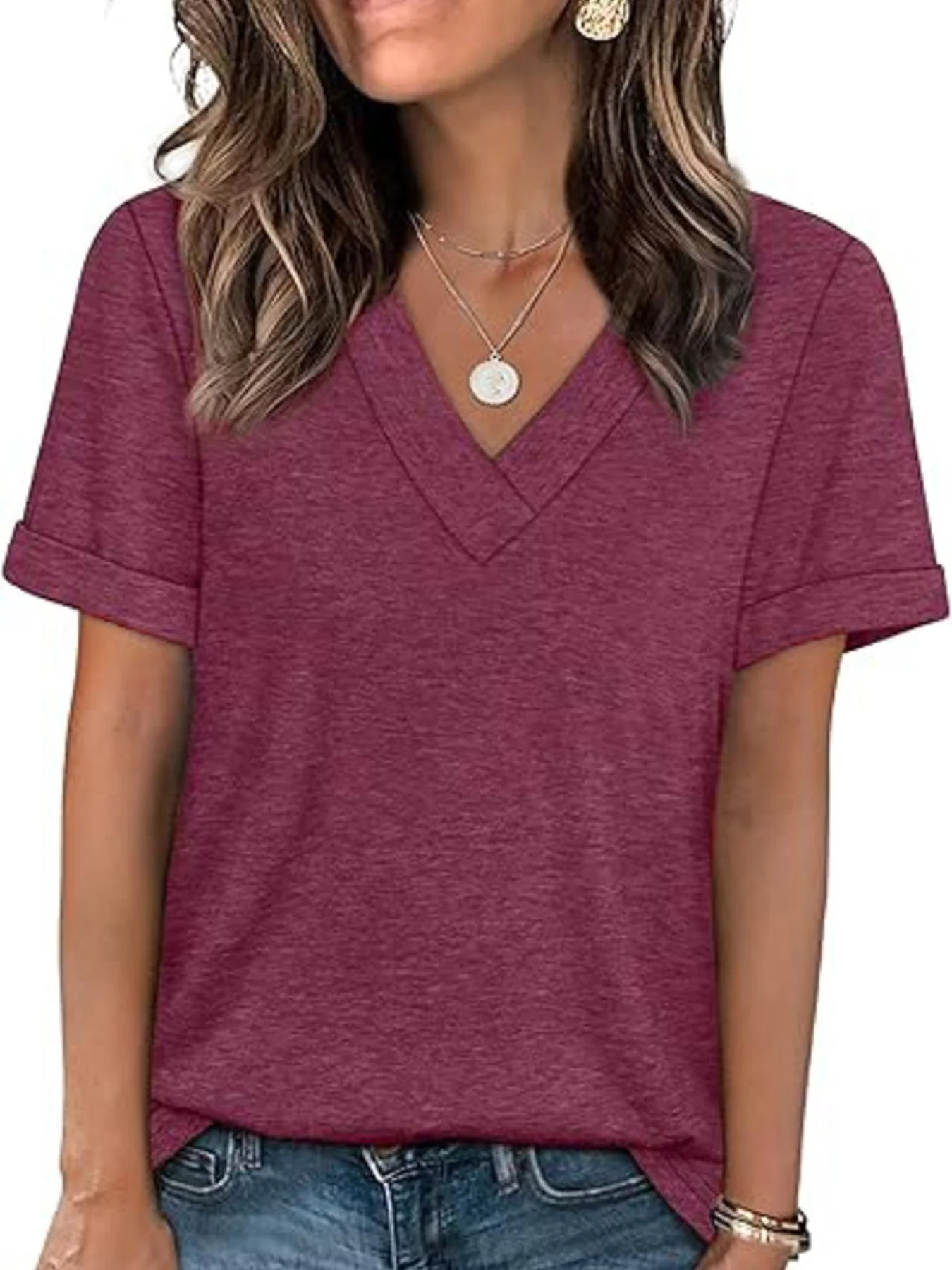 Casual V-Neck Short Sleeve T-Shirt - Image 32