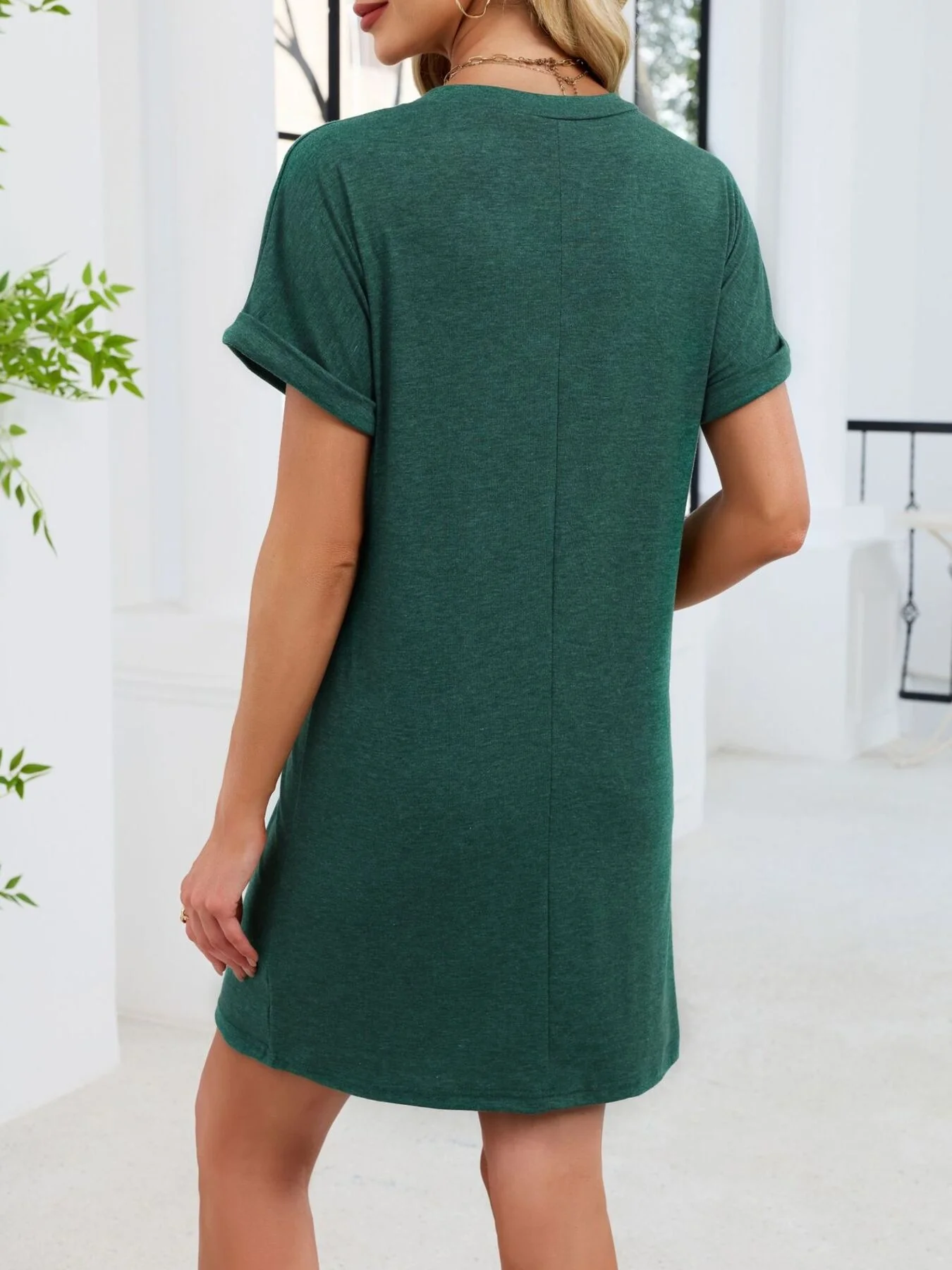 Casual V-Neck Short Sleeve T-Shirt Dress - Image 20