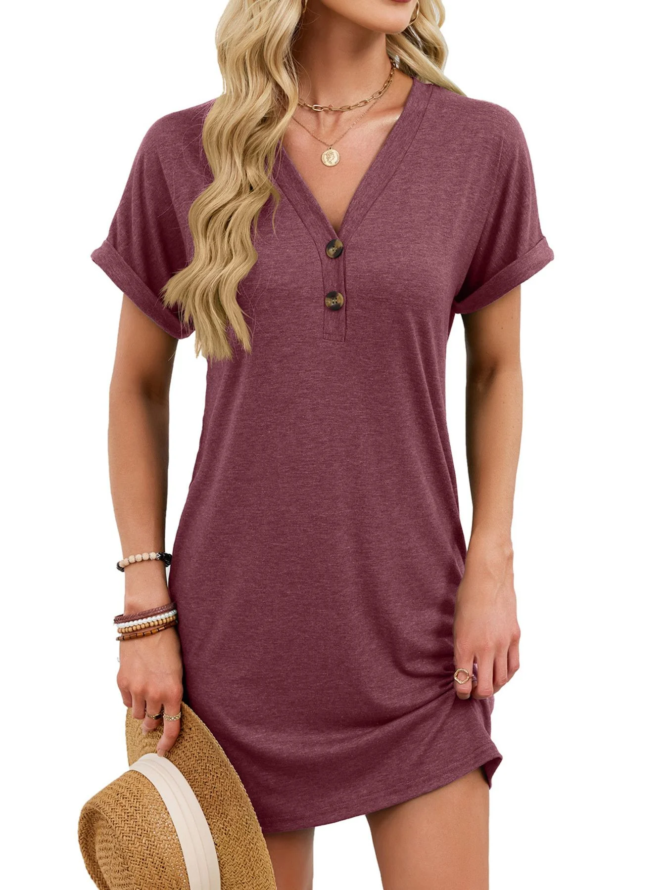 Casual V-Neck Short Sleeve T-Shirt Dress - Image 26
