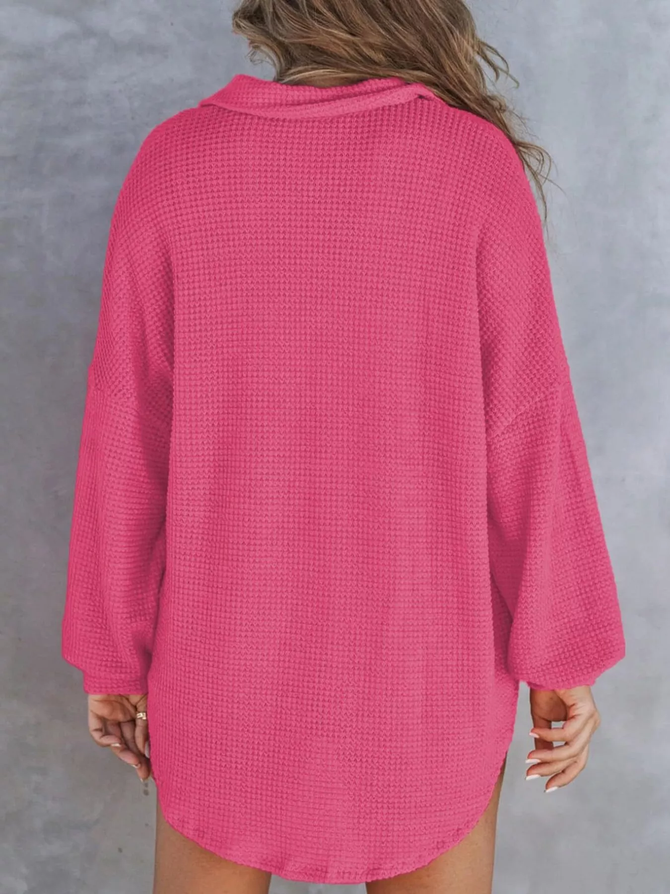 Casual Waffle Knit Button Detail Blouse - Image 17