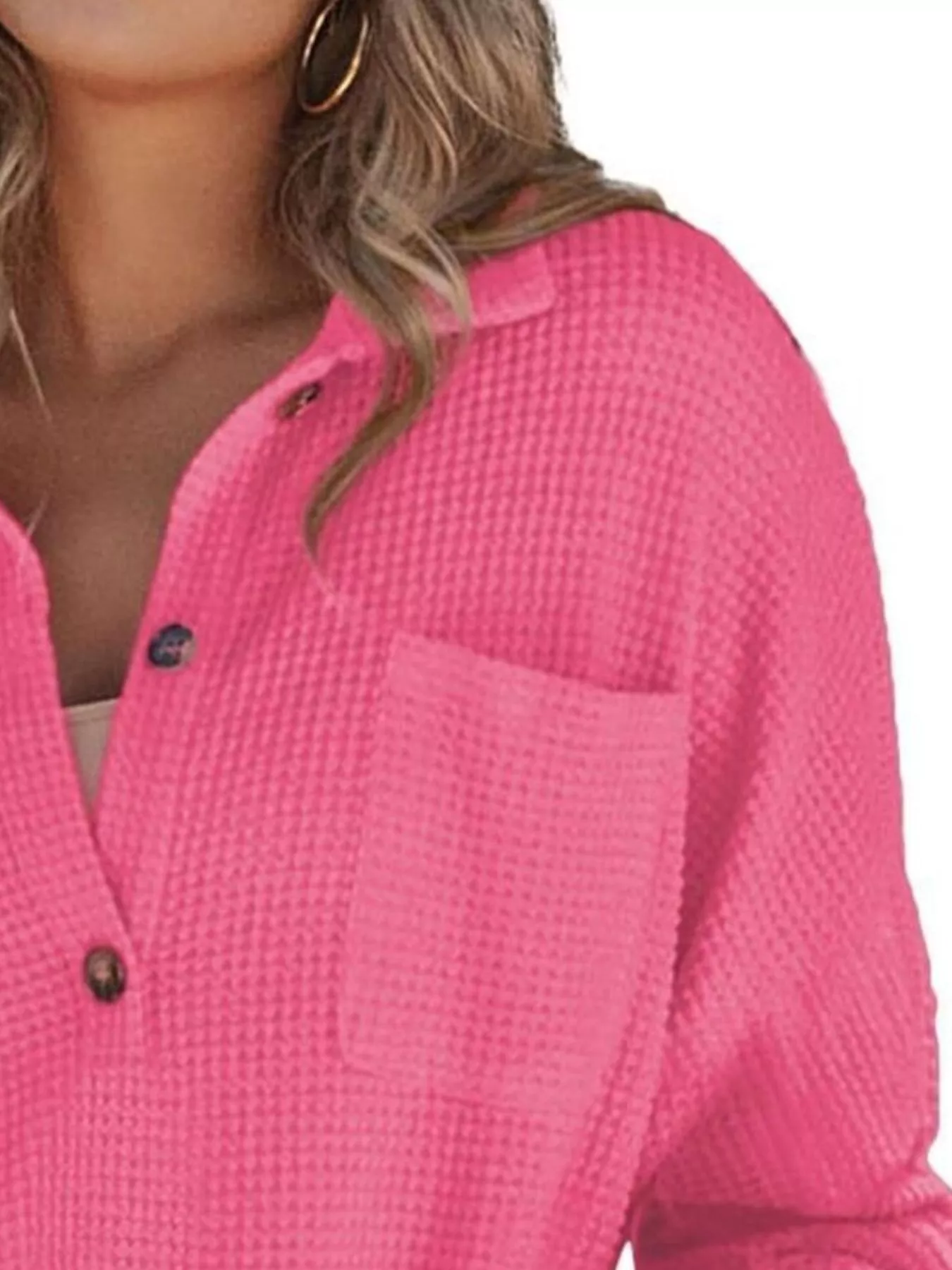 Casual Waffle Knit Button Detail Blouse - Image 18