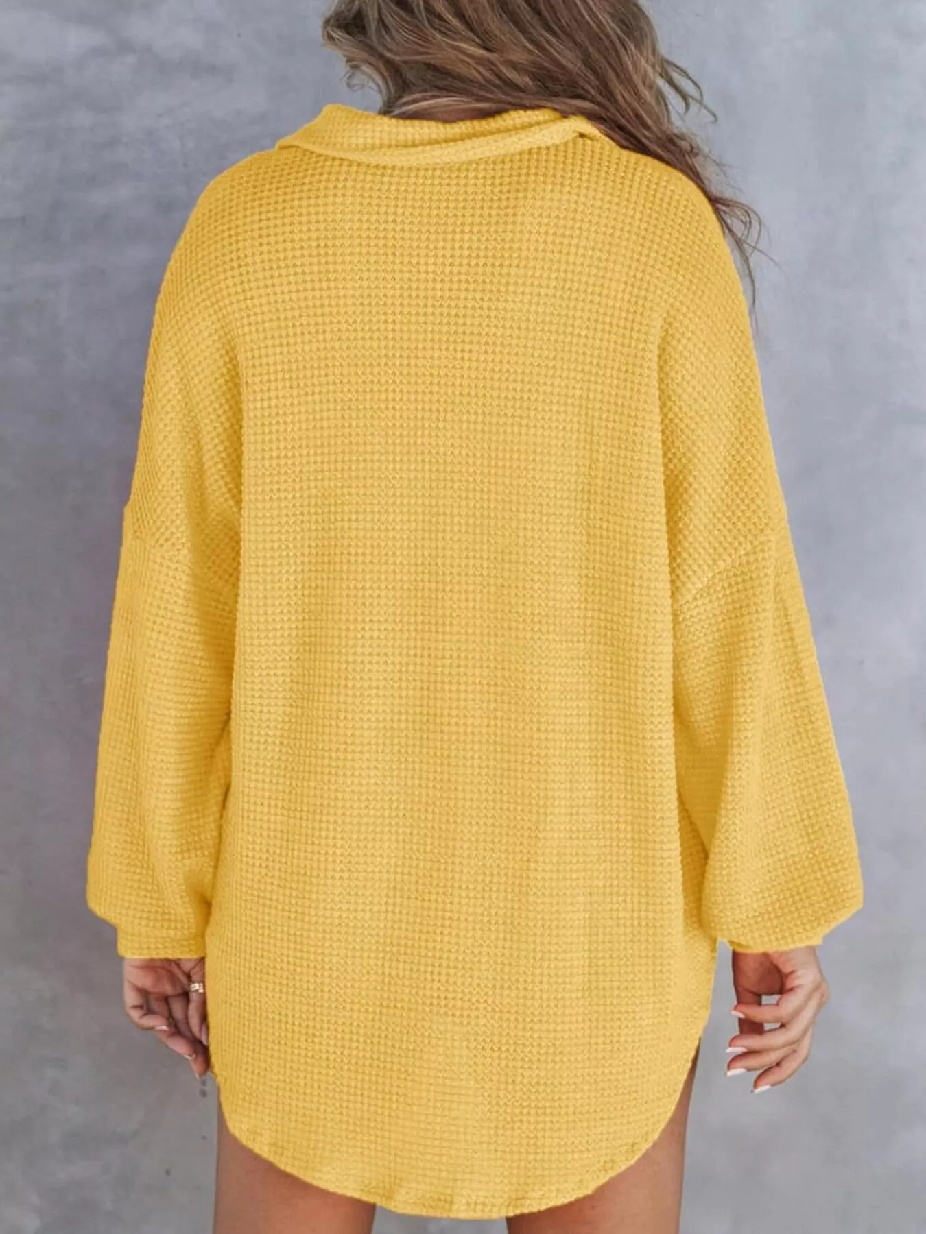 Casual Waffle Knit Button Detail Blouse - Image 2