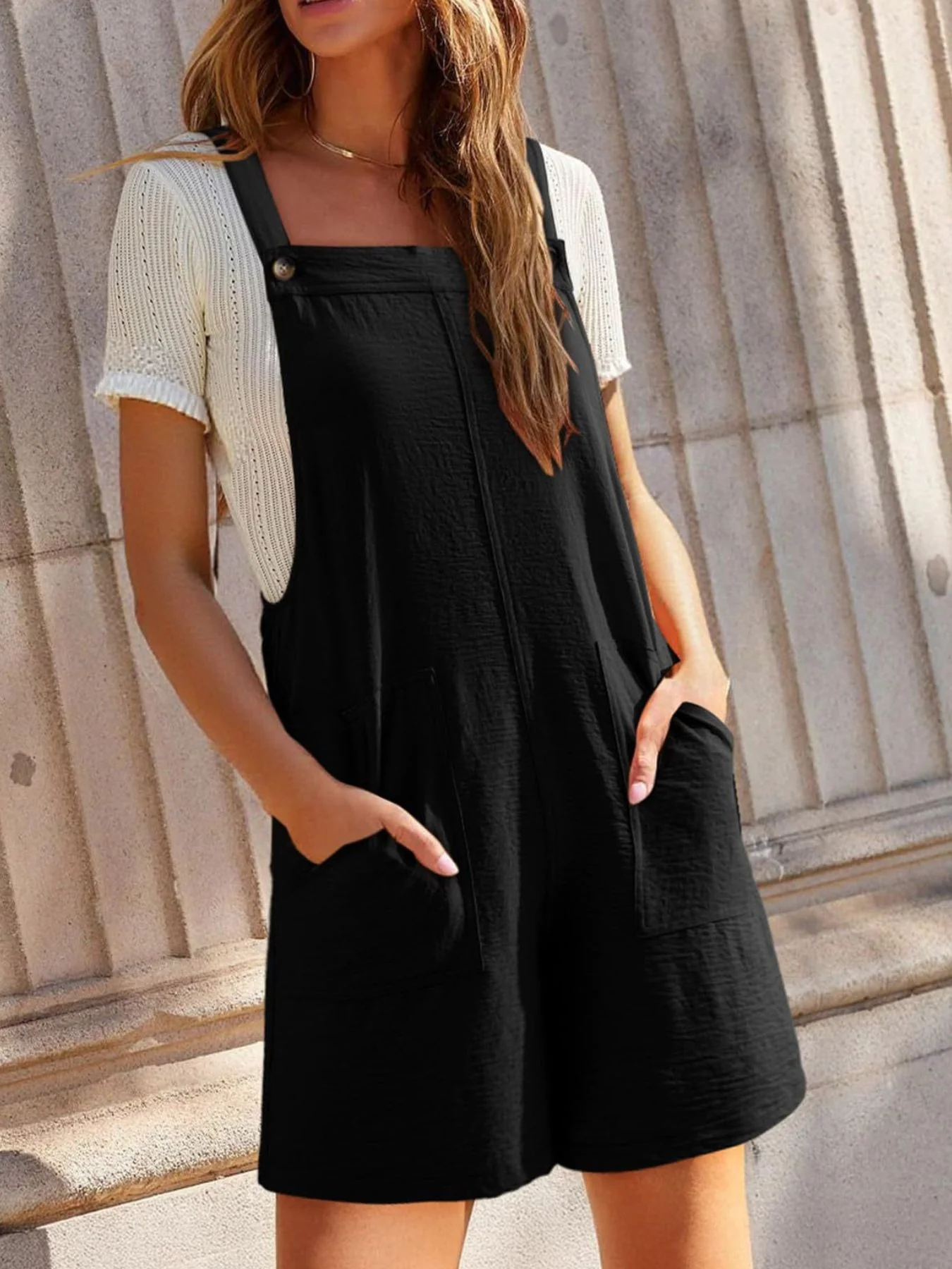 Casual Wide Strap Overalls with Pockets - Image 7