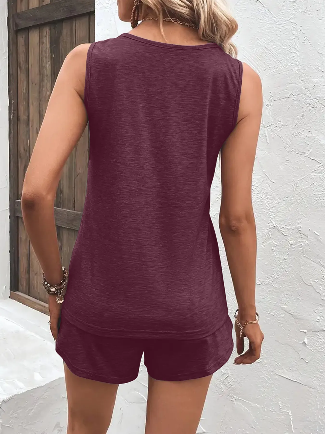 Casual Wide Strap Tank Top and Shorts Set - Image 5