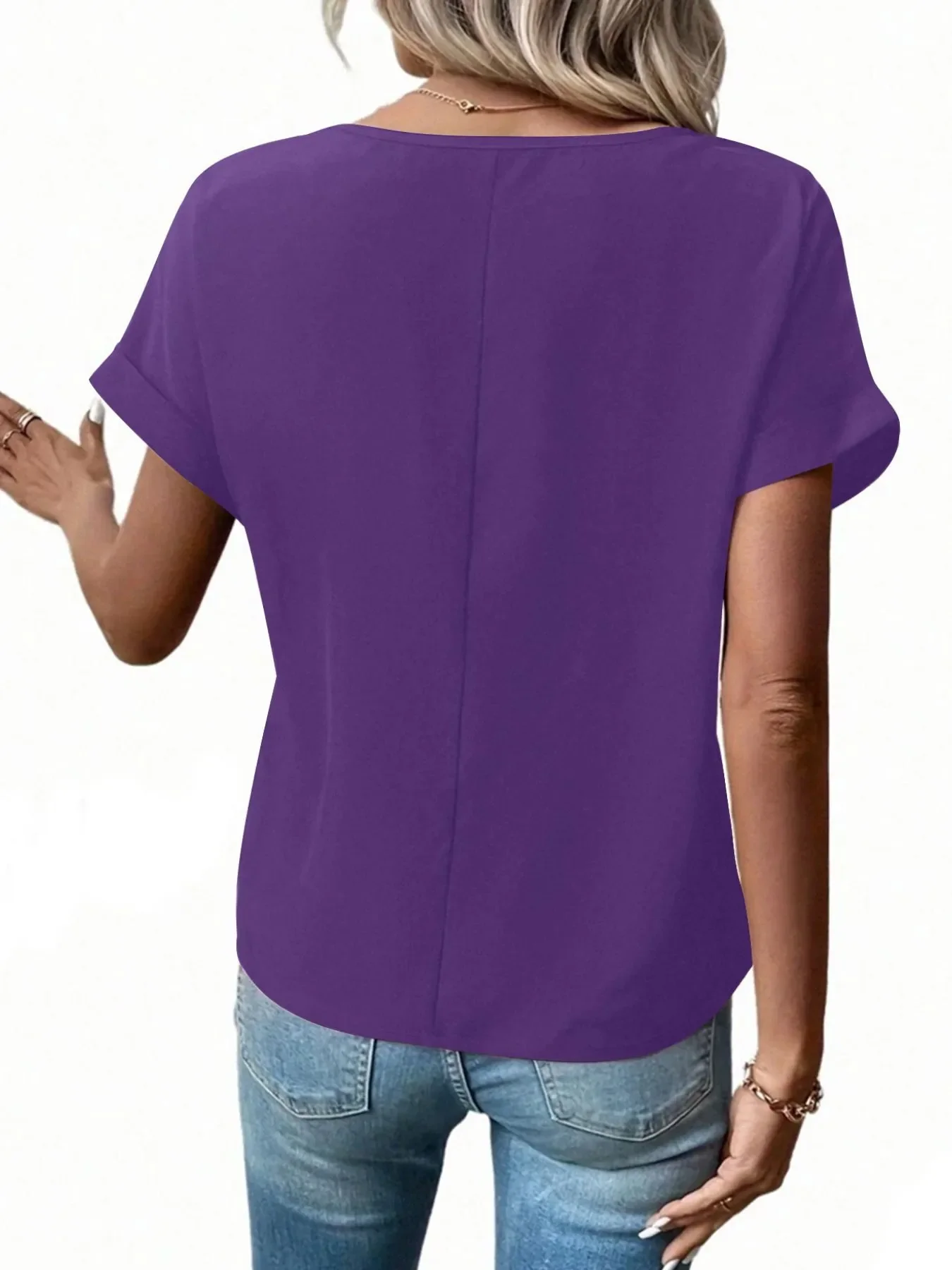 Casual Zipper Front Short Sleeve Blouse - Image 15