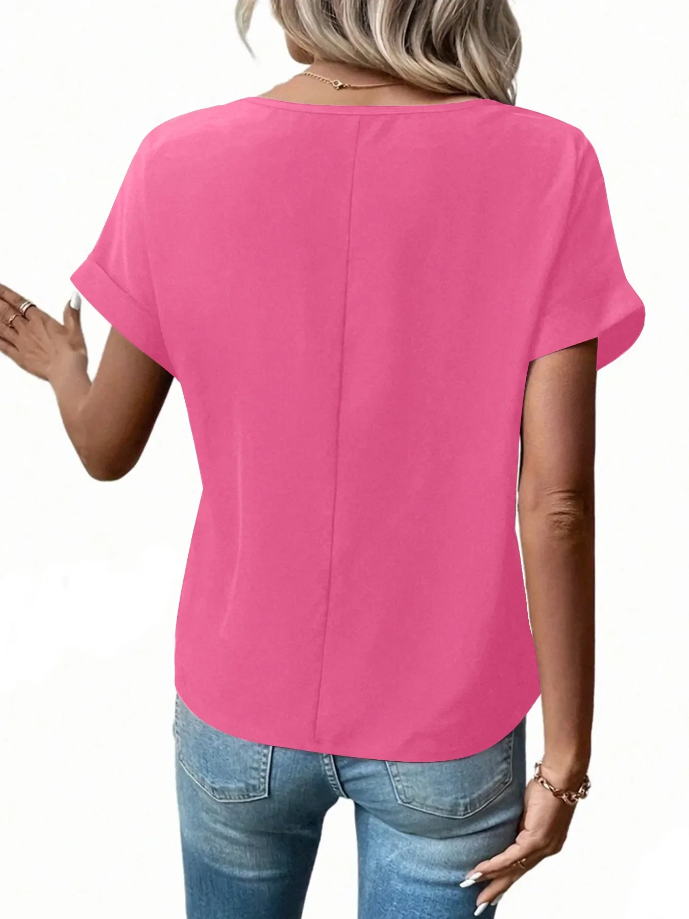 Casual Zipper Front Short Sleeve Blouse - Image 6