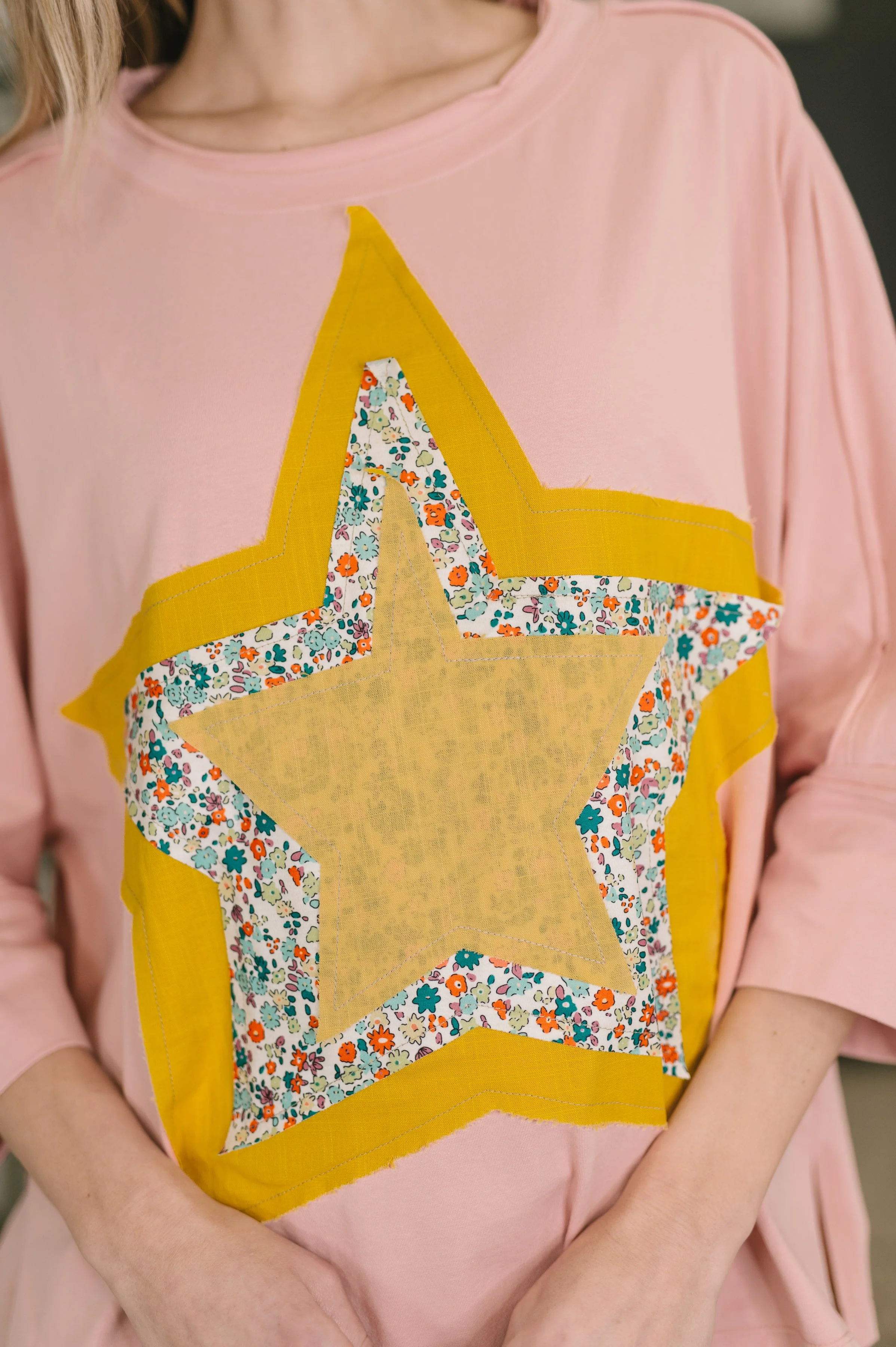 Catch a Star Mixed Print Star Patch Top - Image 2