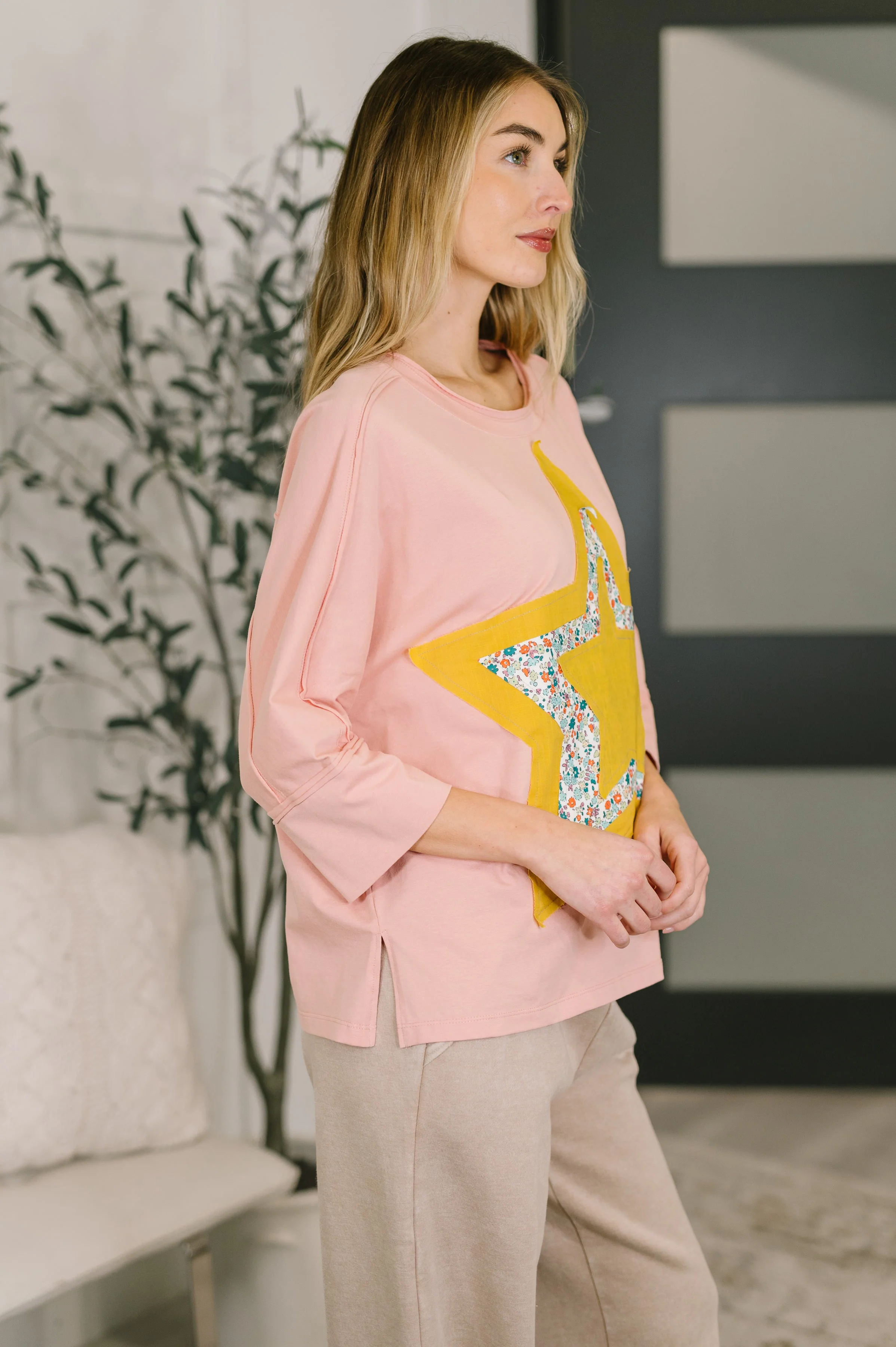 Catch a Star Mixed Print Star Patch Top - Image 4