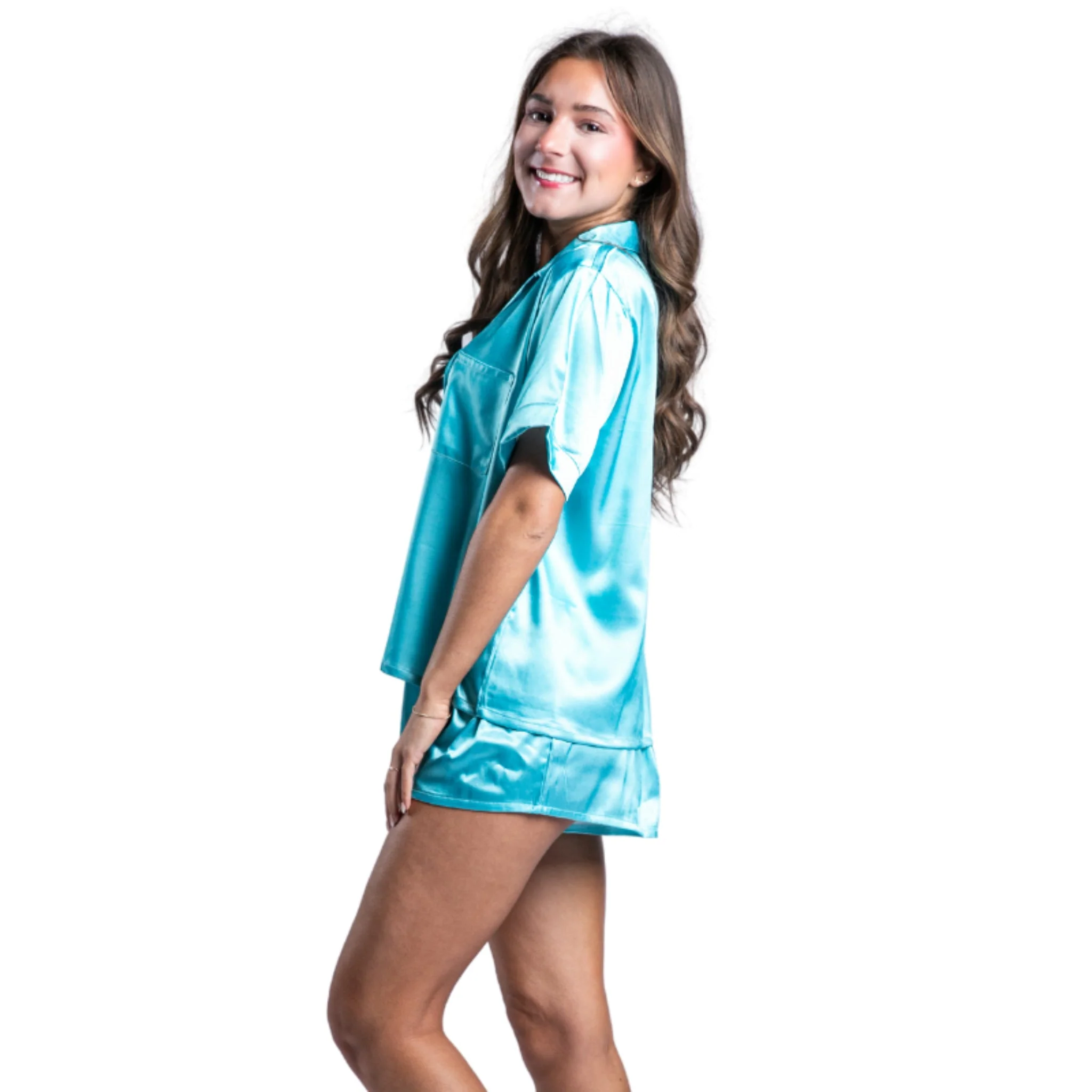 Celestial Blue Satin Pajama Short Set - Image 4