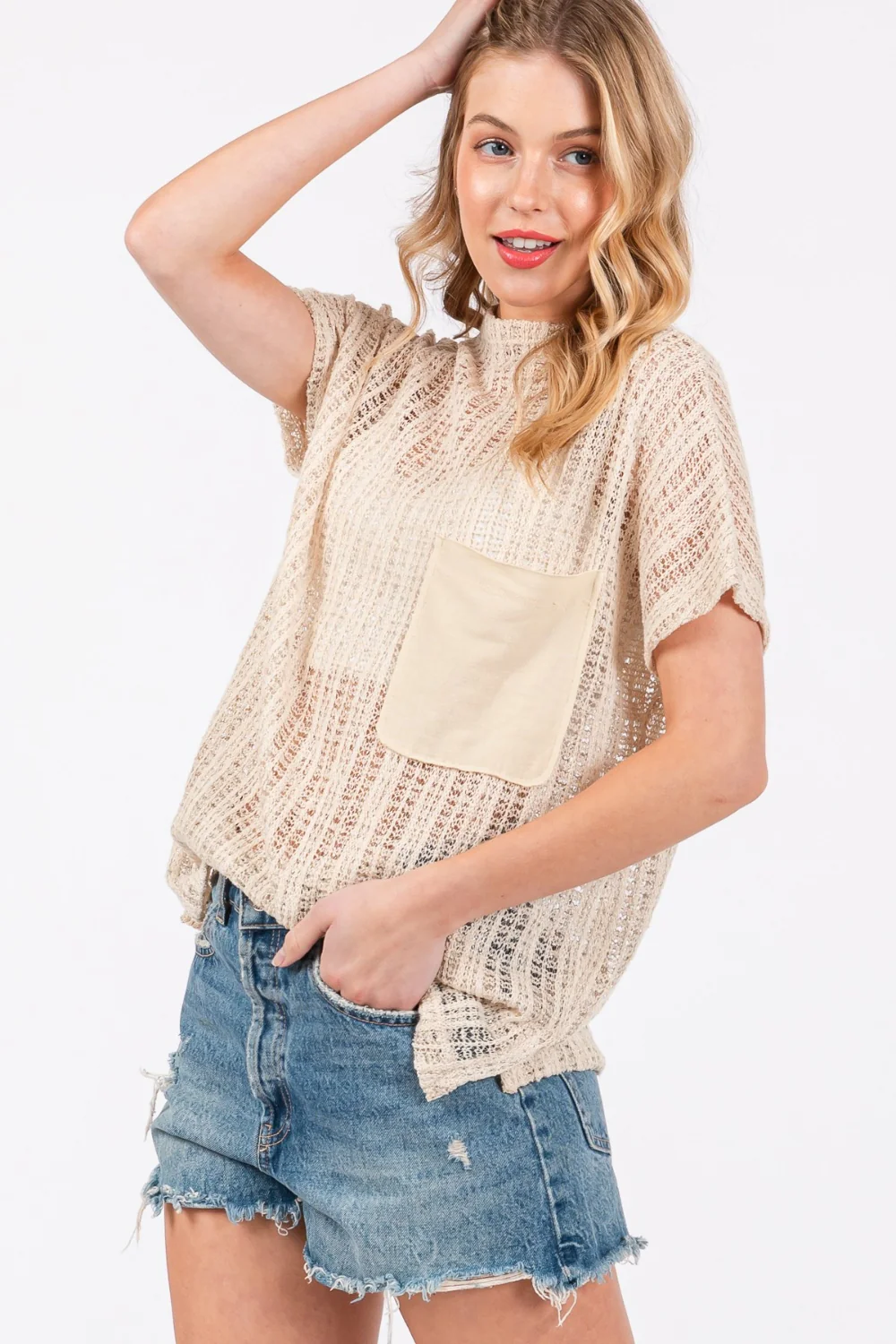 Ces Femme See Through Crochet Mock Neck Cover Up - Image 4