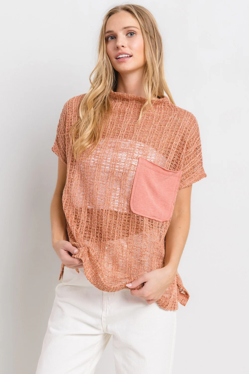 Ces Femme See Through Crochet Mock Neck Cover Up - Image 3