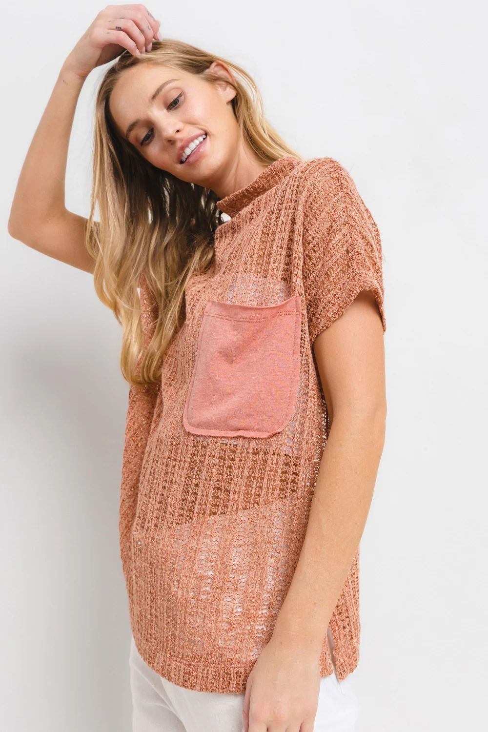 Ces Femme See Through Crochet Mock Neck Cover Up - Image 4