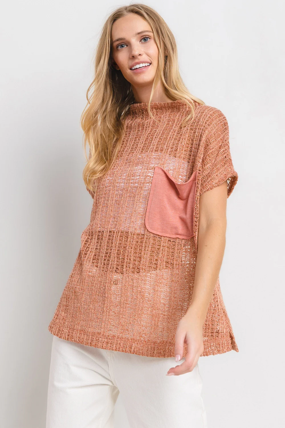 Ces Femme See Through Crochet Mock Neck Cover Up - Image 5