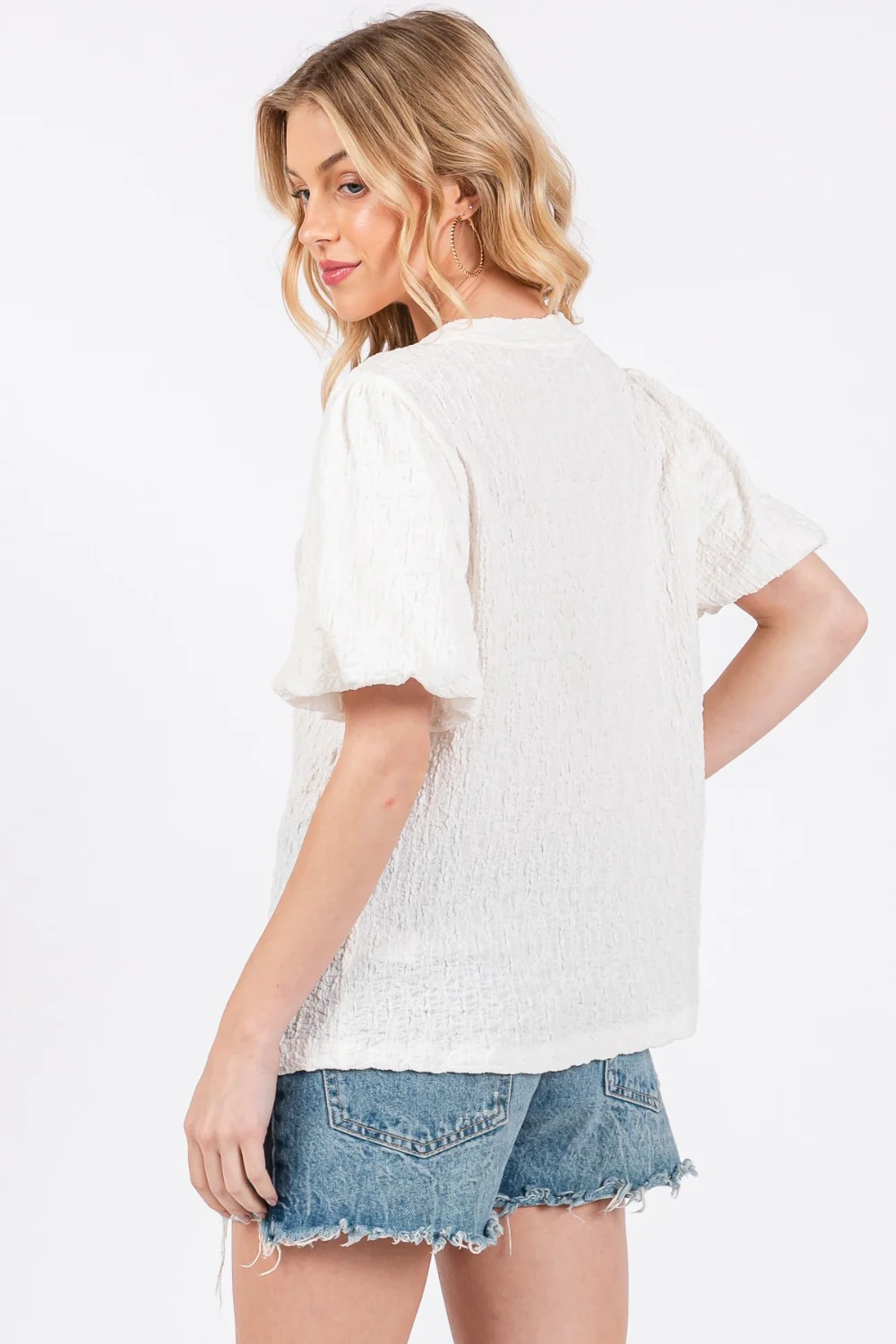 Ces Femme Textured Puff Sleeve Top - Image 2